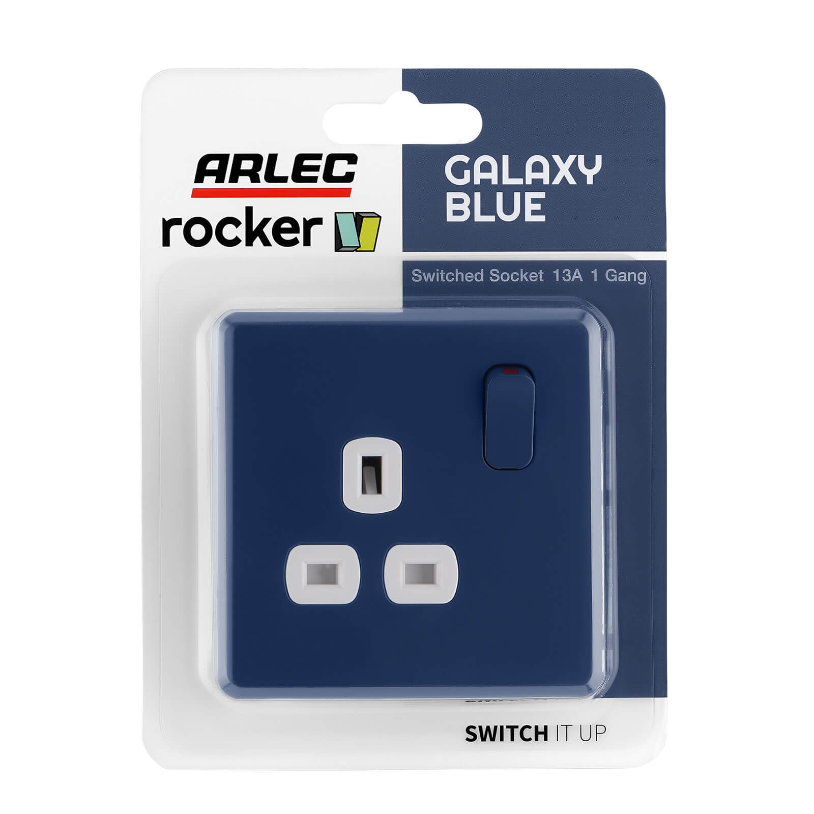 Arlec Rocker  13A 1 Gang Galaxy Blue Single switched socket