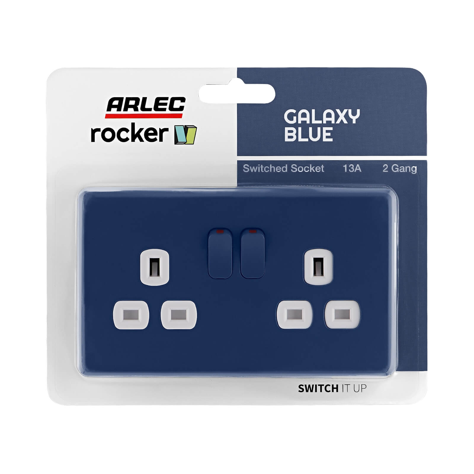 Arlec Rocker 13A 2 Gang Galaxy Blue Double switched socket