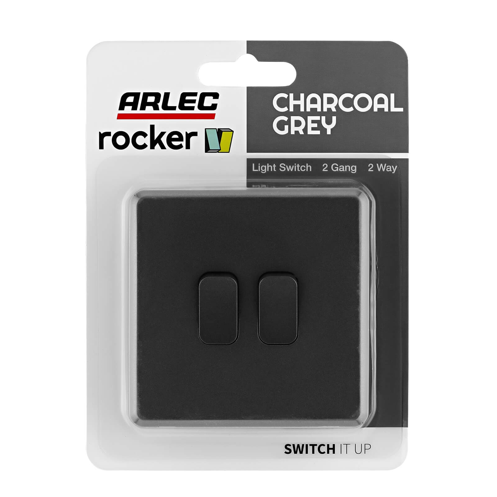 Arlec Rocker 10A 2Gang 2Way Charcoal Grey Double light switch