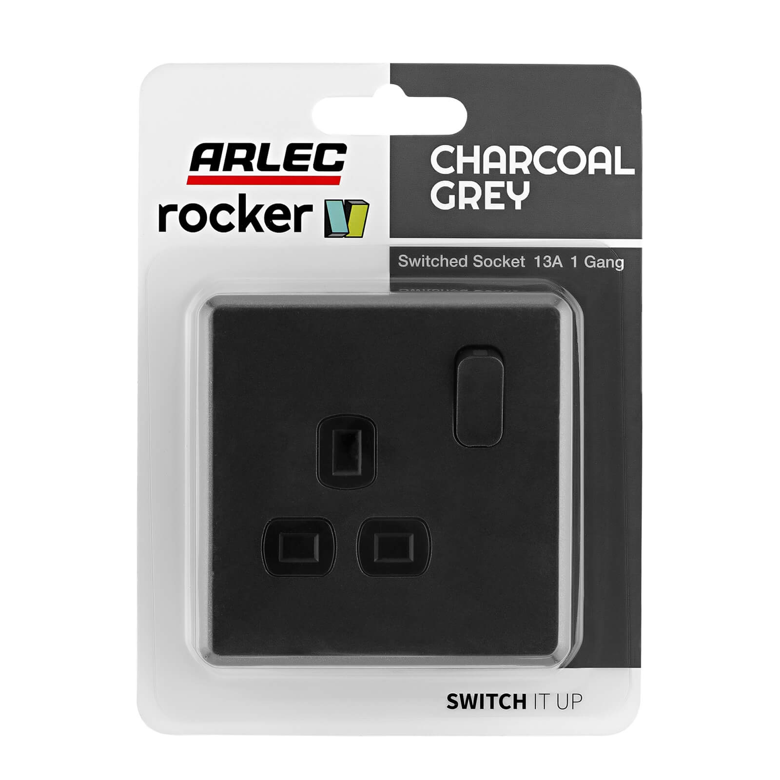 Arlec Rocker  13A 1 Gang Charcoal Grey Single switched socket