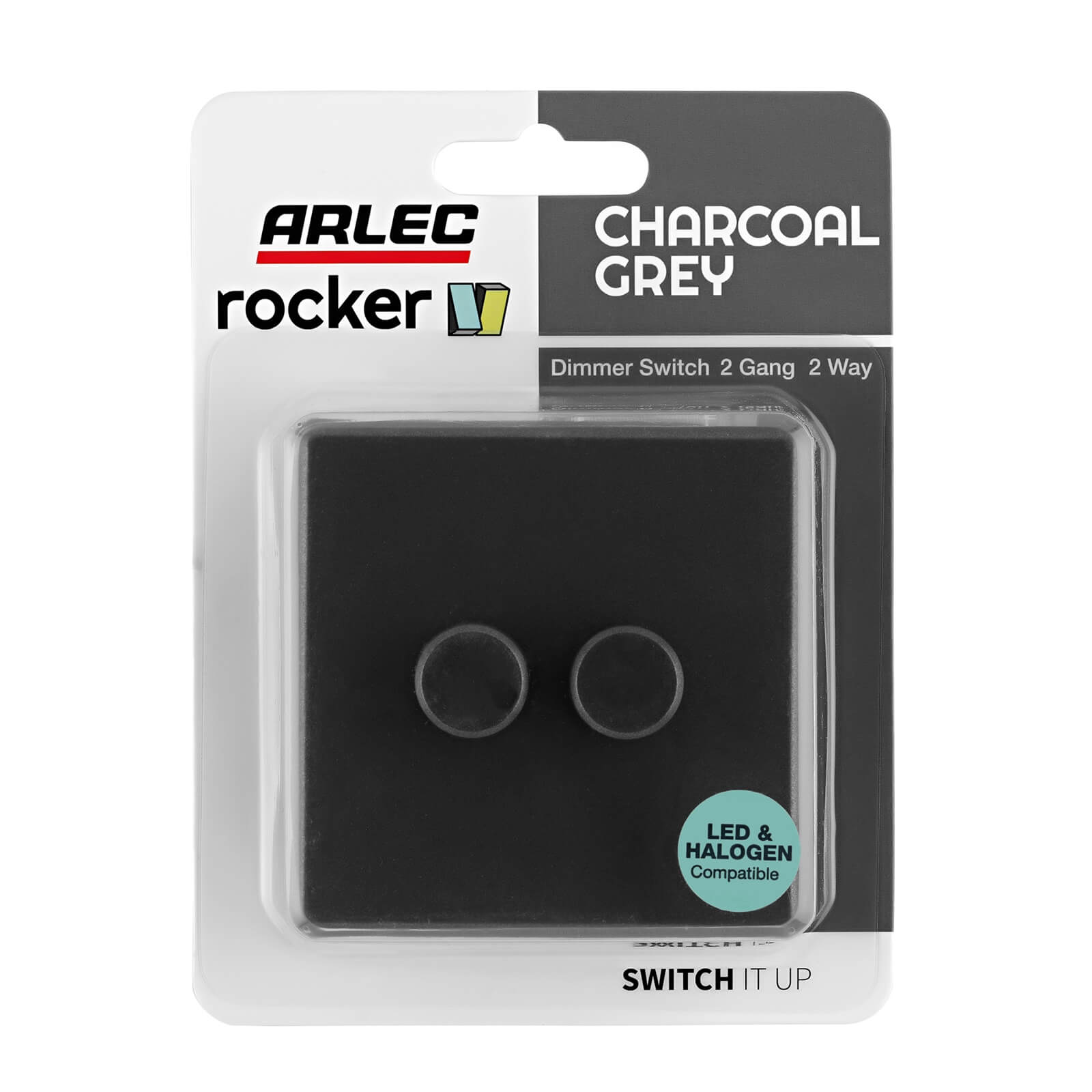 Arlec Rocker 2 Gang 2 Way Charcoal Grey Dimmer switch