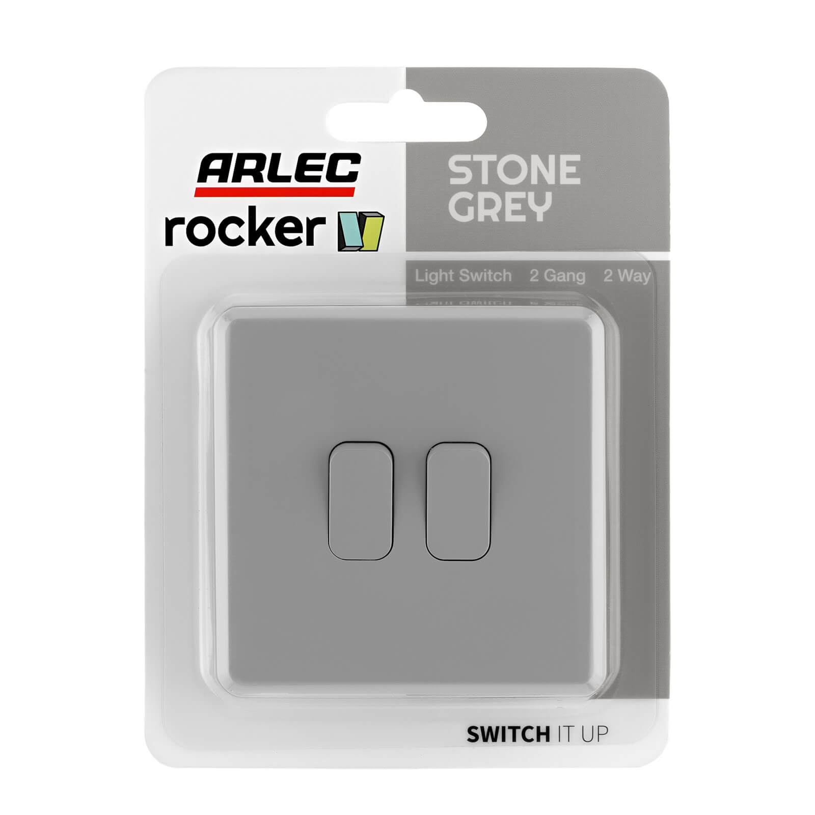 Arlec Rocker 10A 2Gang 2Way Stone Grey Double light switch