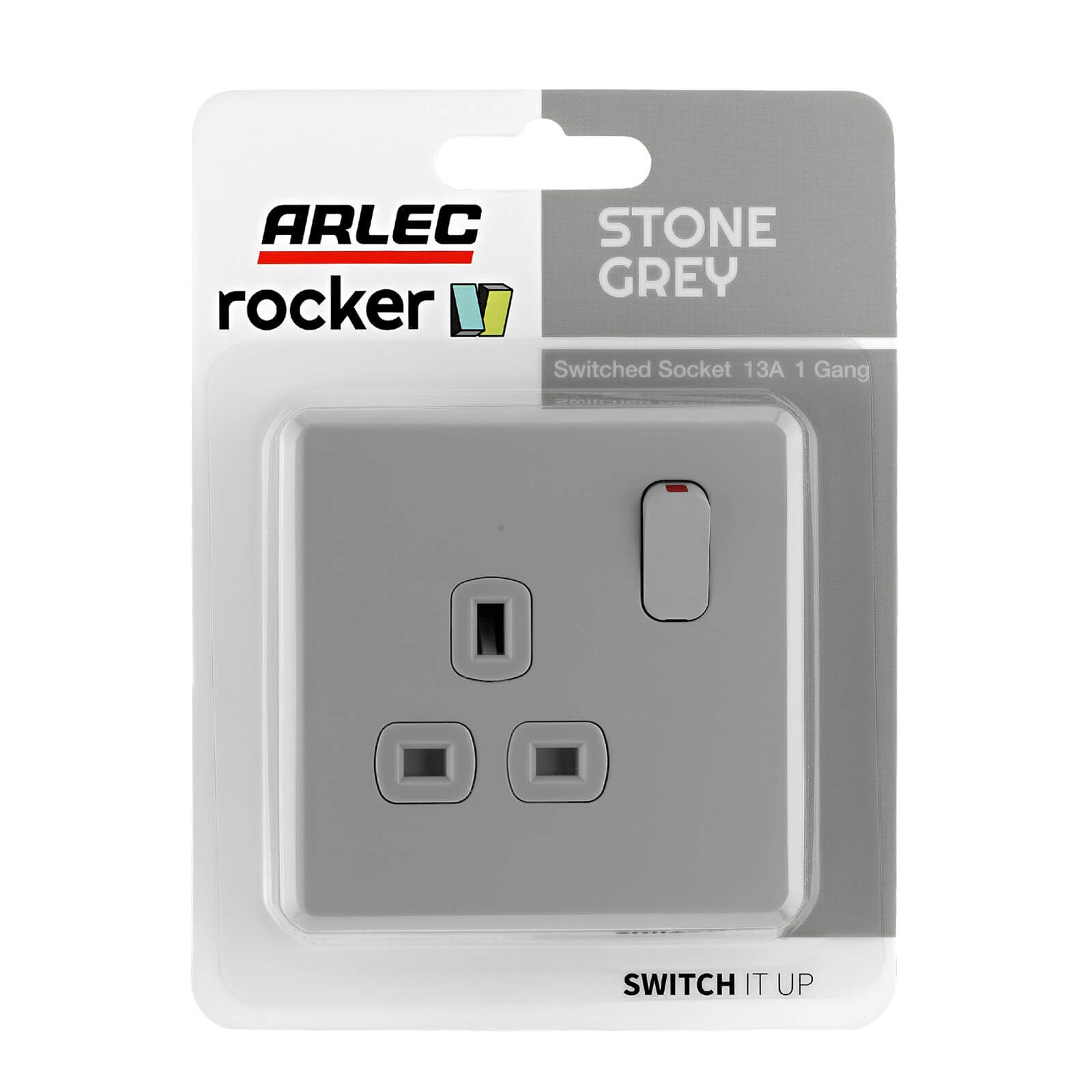 Arlec Rocker  13A 1 Gang Stone Grey Single switched socket
