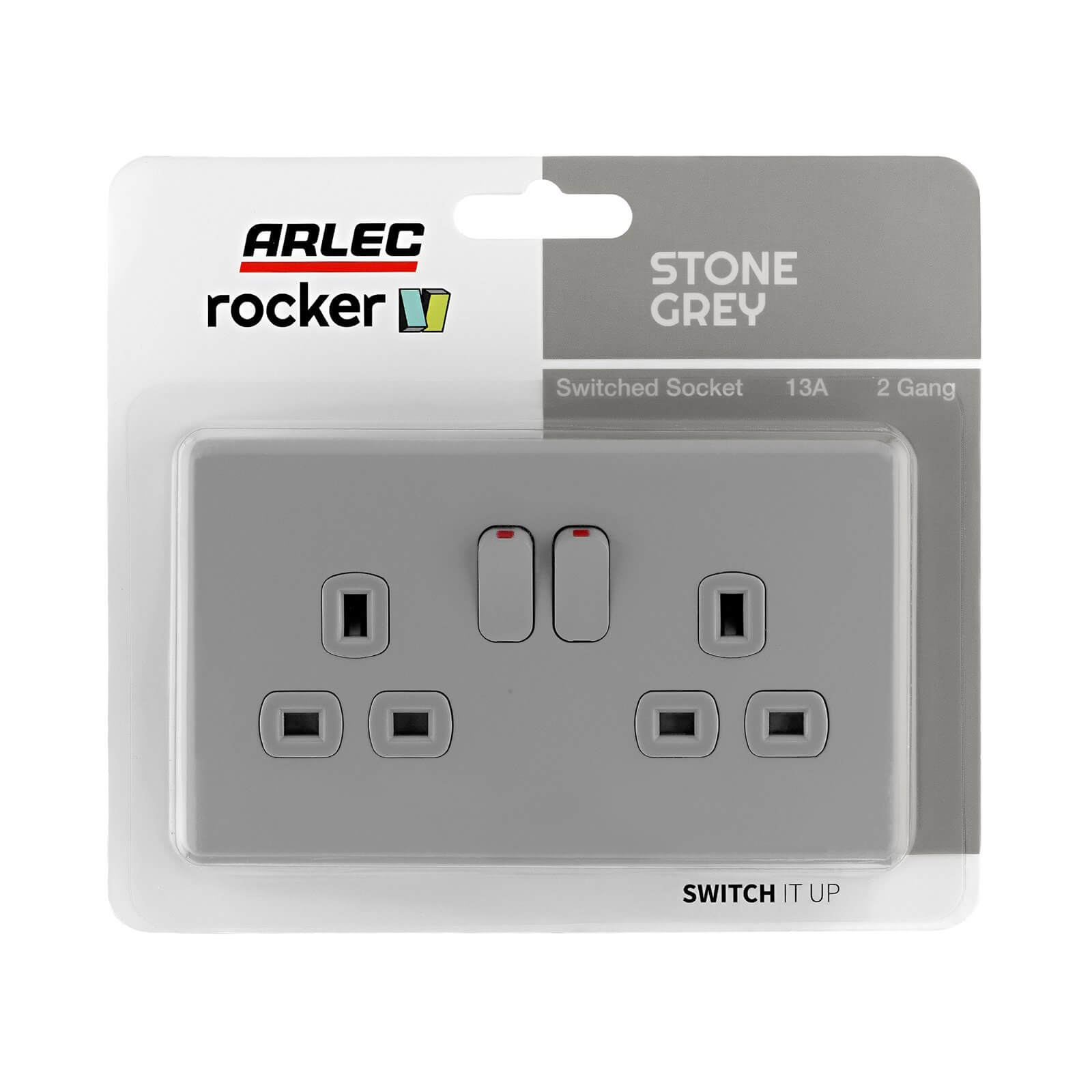 Arlec Rocker 13A 2 Gang Stone Grey Double switched socket