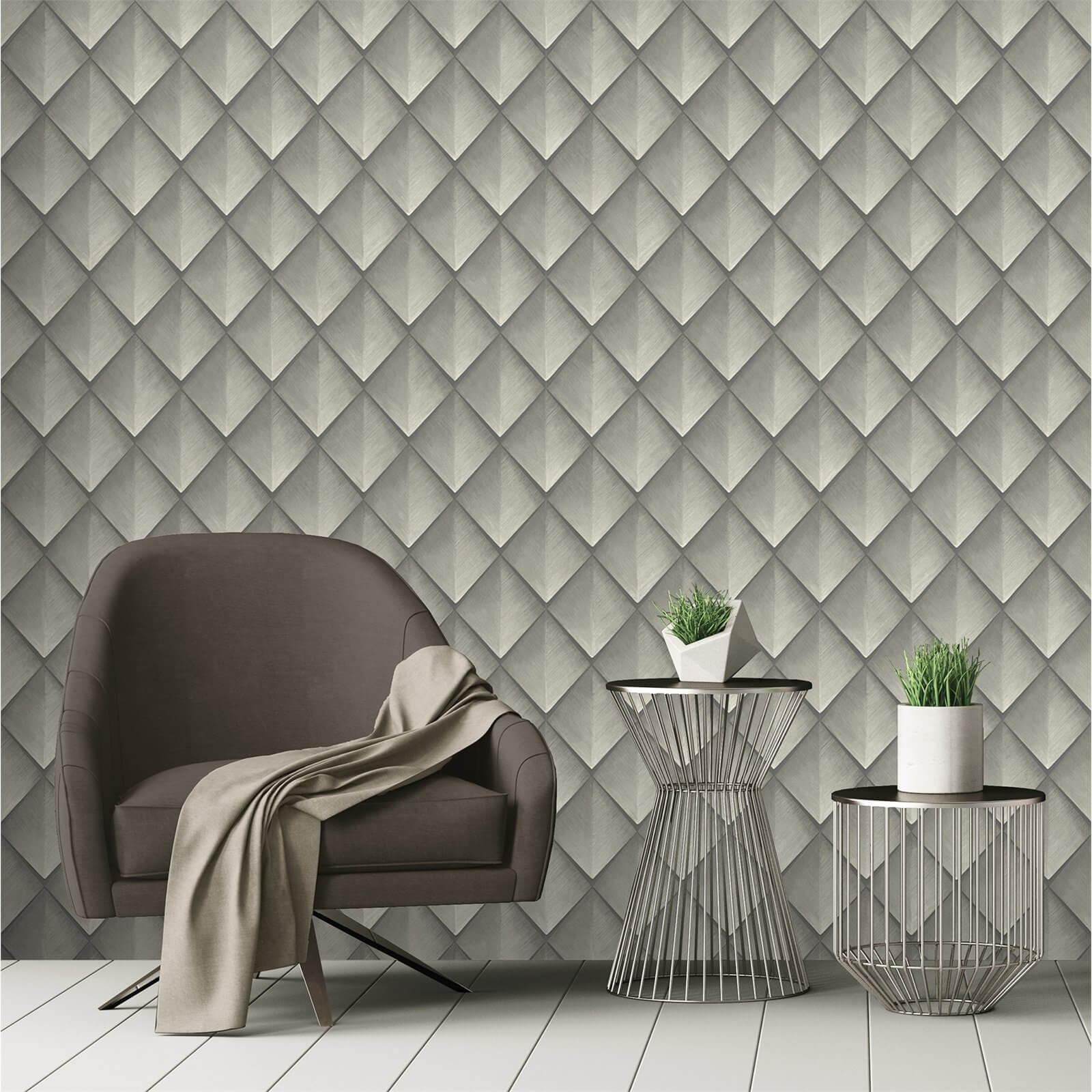 Belgravia Decor Callisto Geometric Embossed Metallic Silver Wallpaper