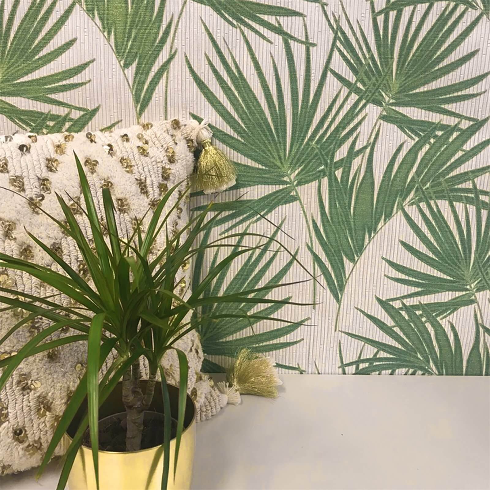 Belgravia Decor Aurora Palm Embossed Metallic Green Wallpaper