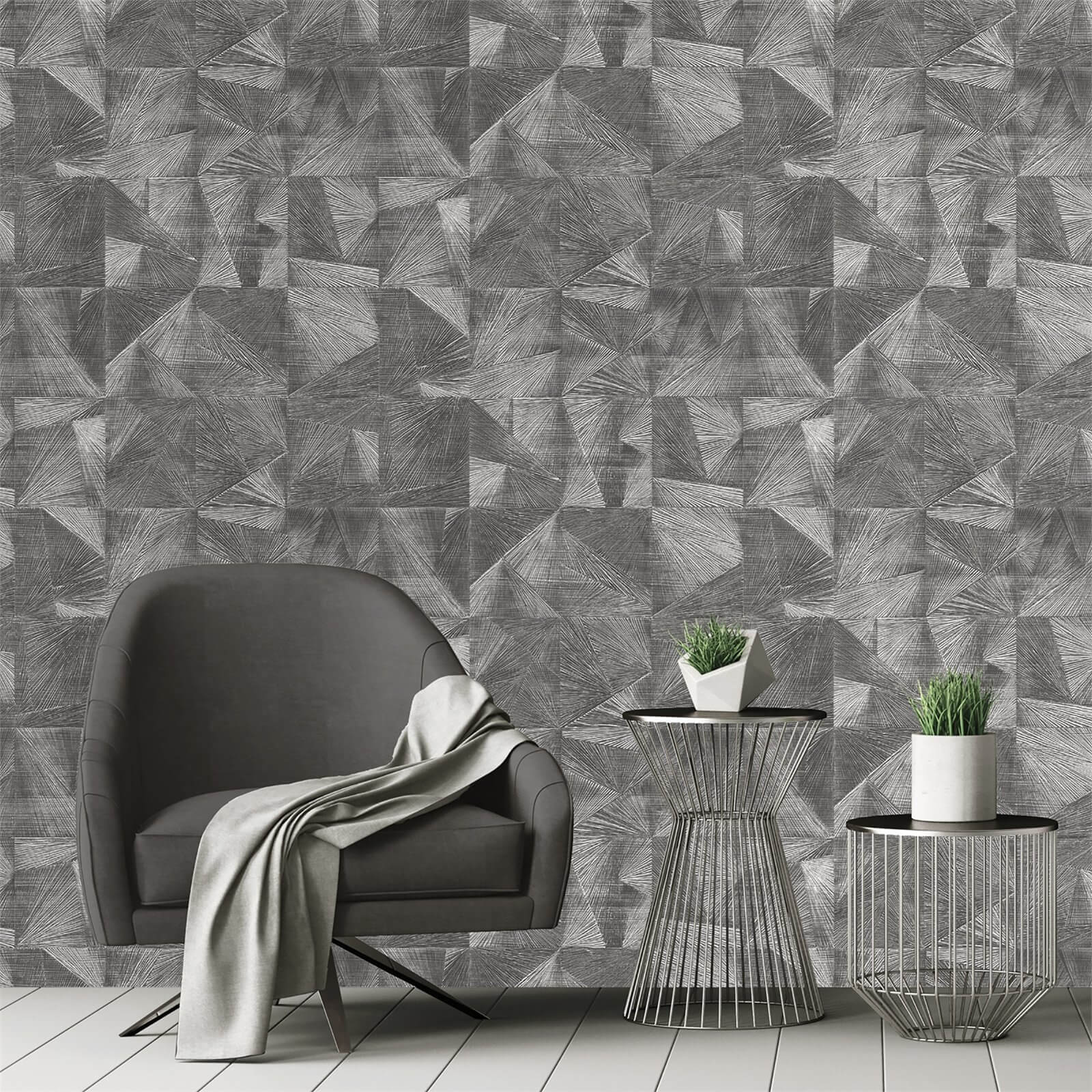 Belgravia Decor Caprice Geometric Embossed Metallic Pewter Wallpaper