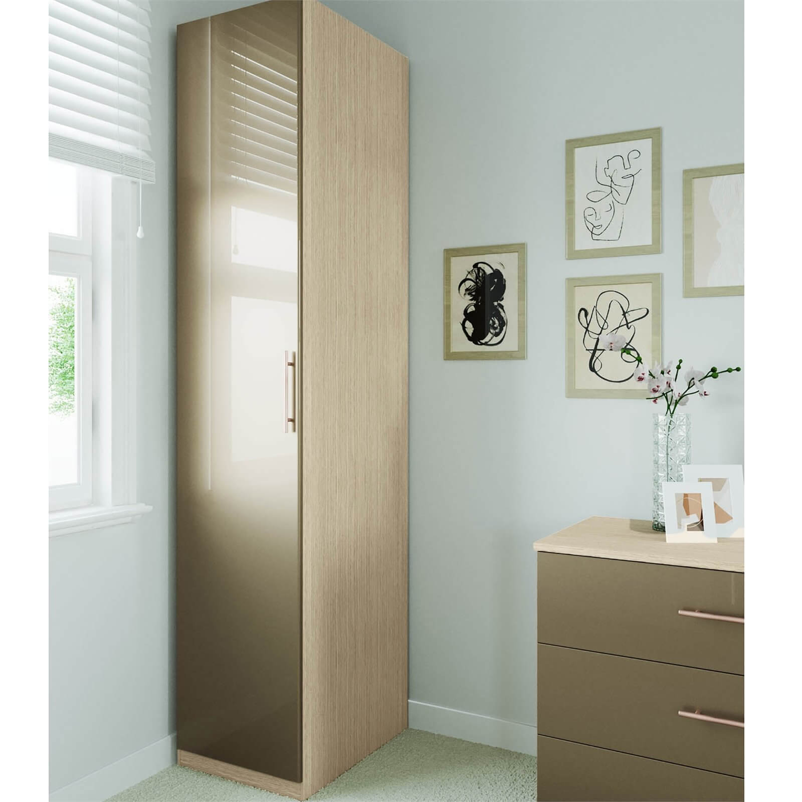 Fitted Bedroom Slab Single Wardrobe - Champagne