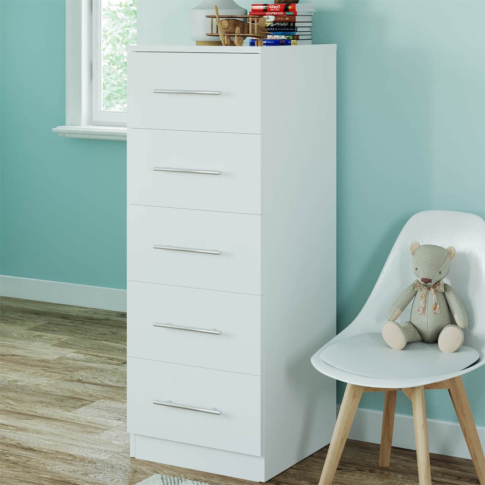 Fitted Bedroom Slab 5 Drawer Chest - White