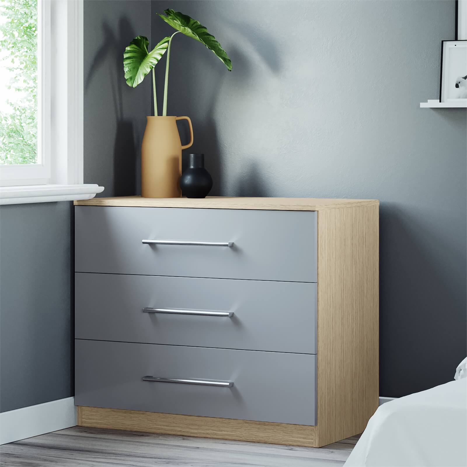 Fitted Bedroom Slab 3 Drawer Chest - Grey