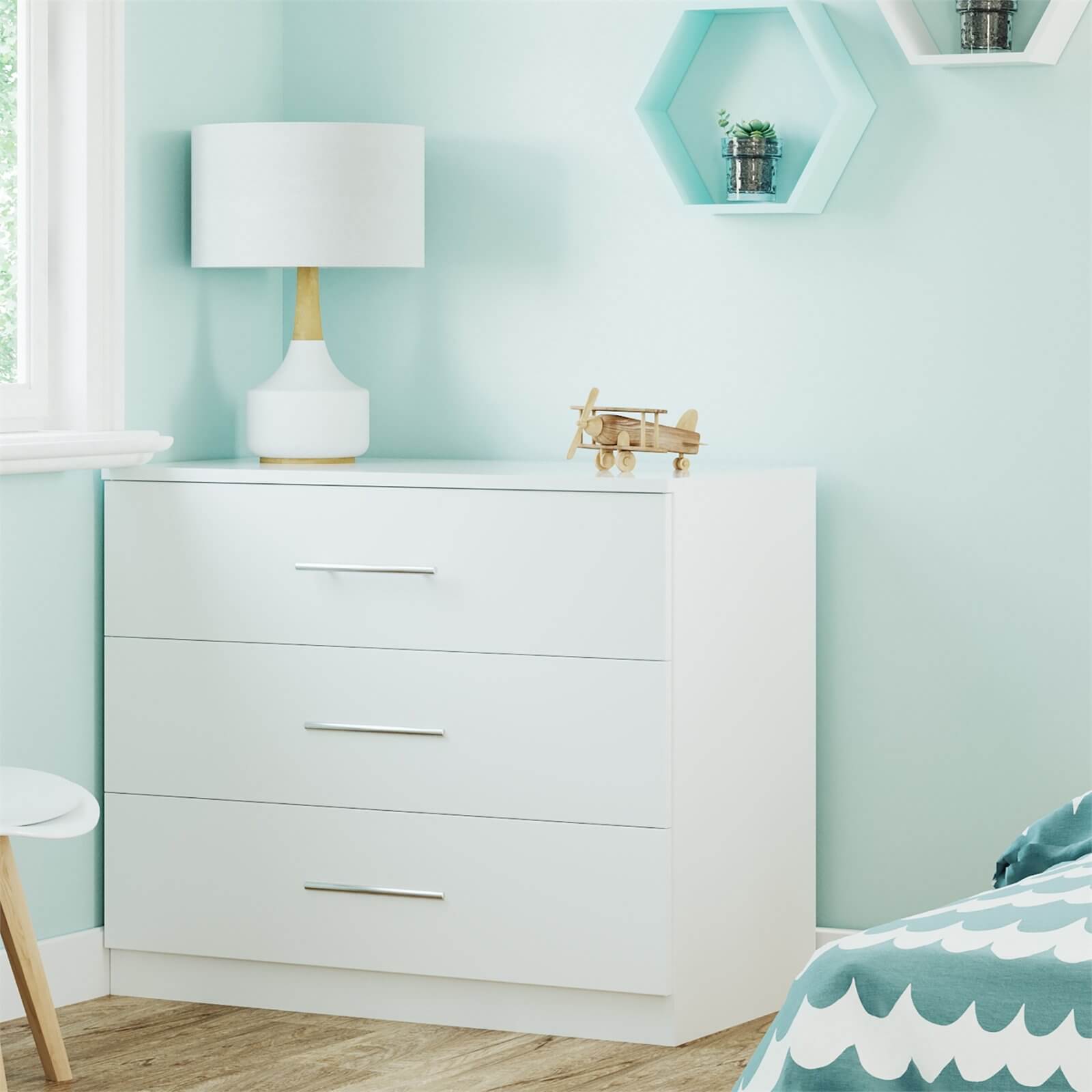Fitted Bedroom Slab 3 Drawer Chest - White