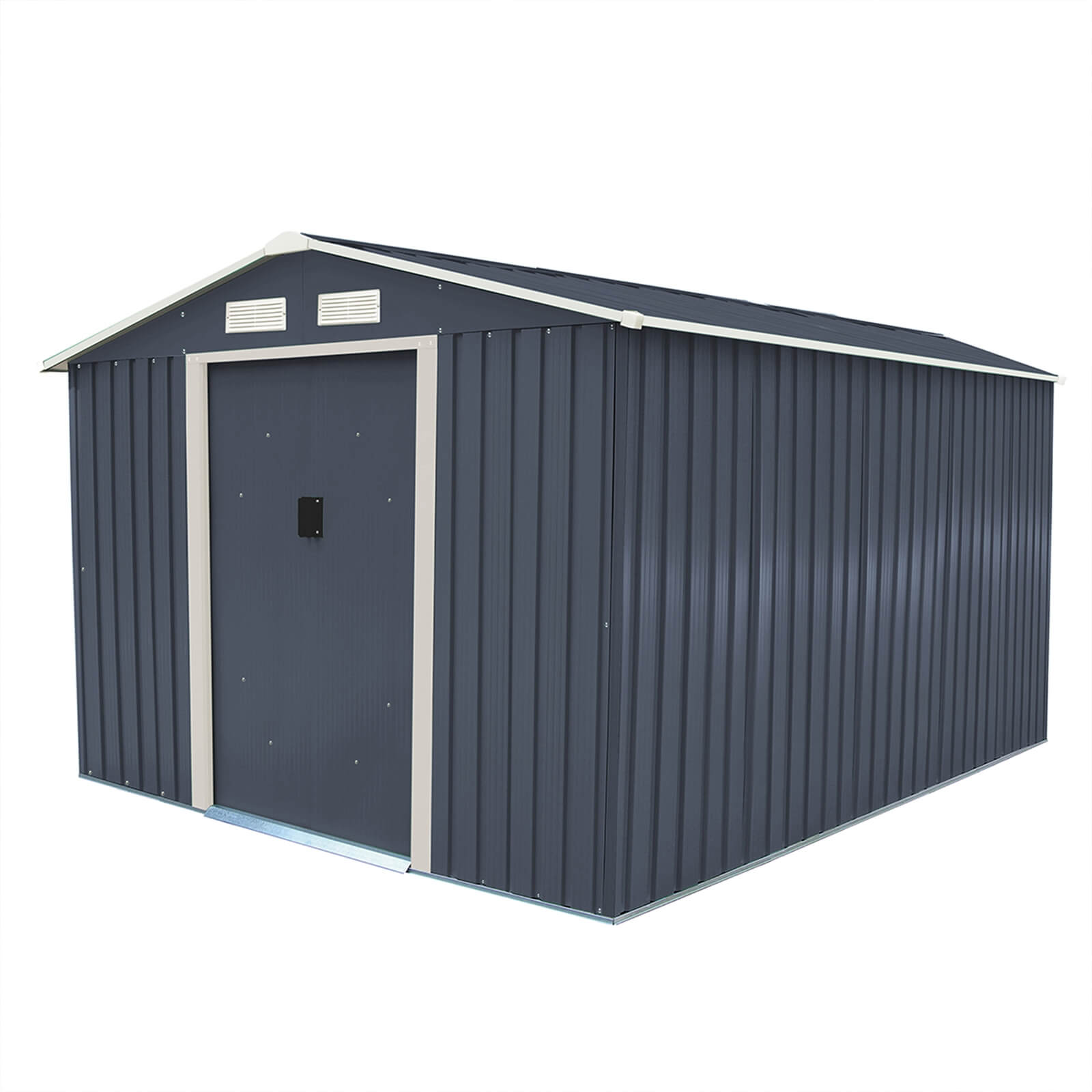 Charles Bentley 8ft x 10ft Grey Metal Garden Shed with Floor Foundation Kit