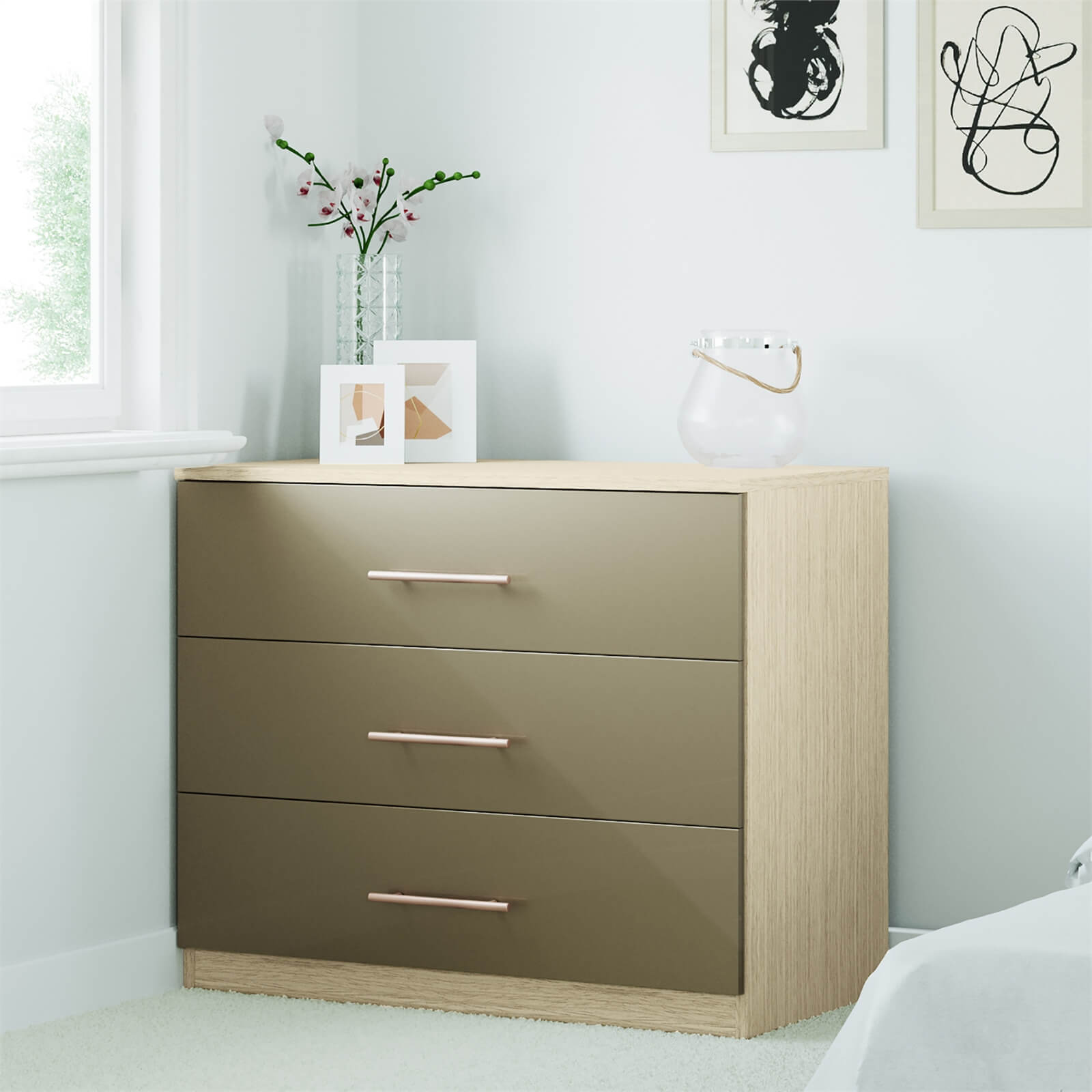 Fitted Bedroom Slab 3 Drawer Chest - Champagne