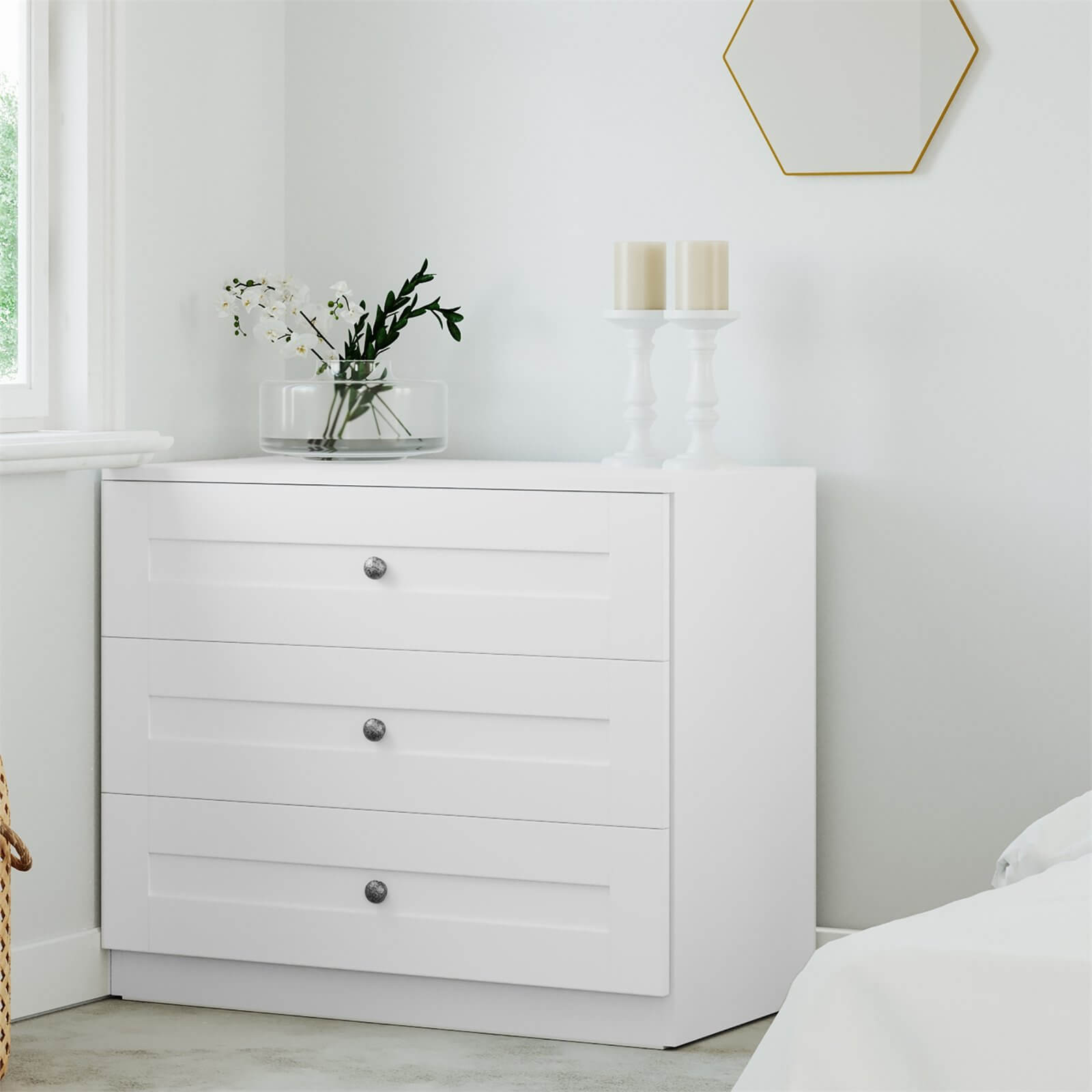 Fitted Bedroom Shaker 3 Drawer Chest - White