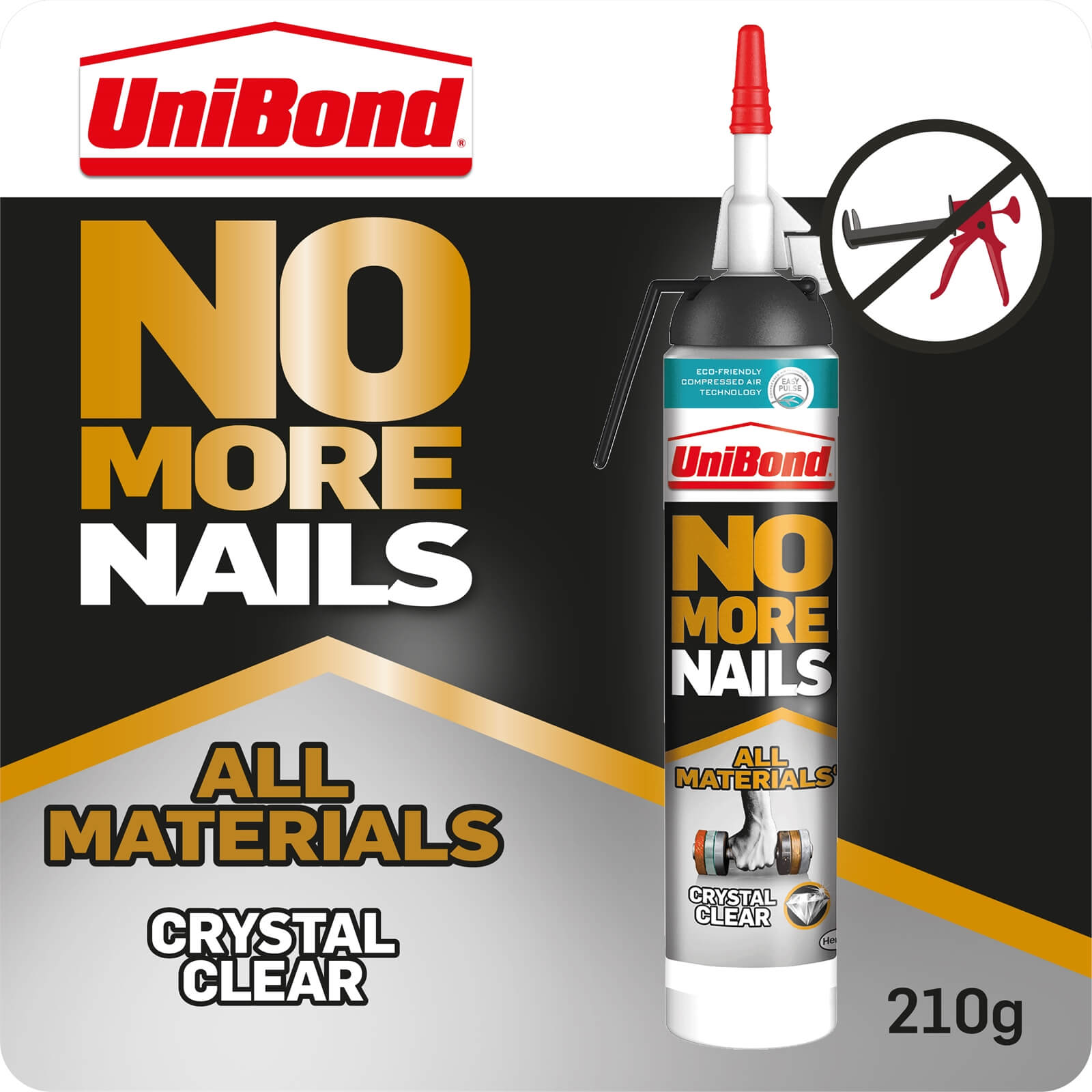 Unibond No More Nails All Materials Crystal Clear Grab Adhesive Easy Pulse 210g