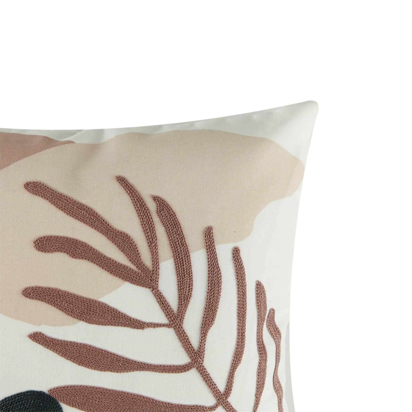 Embroidered and Print Leaf Cushion - Blush & Grey
