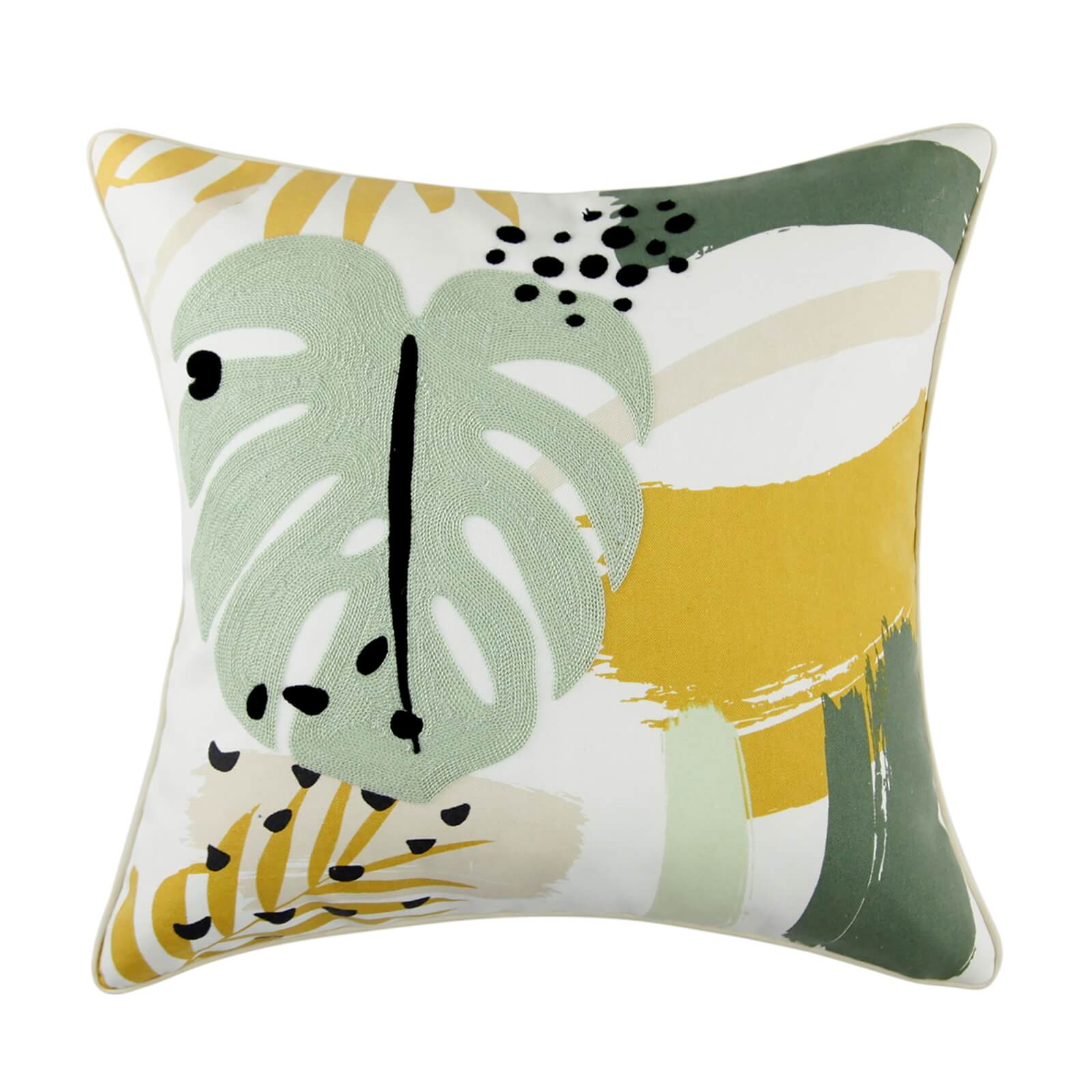 Abstract Floral Cushion - Green and Ochre