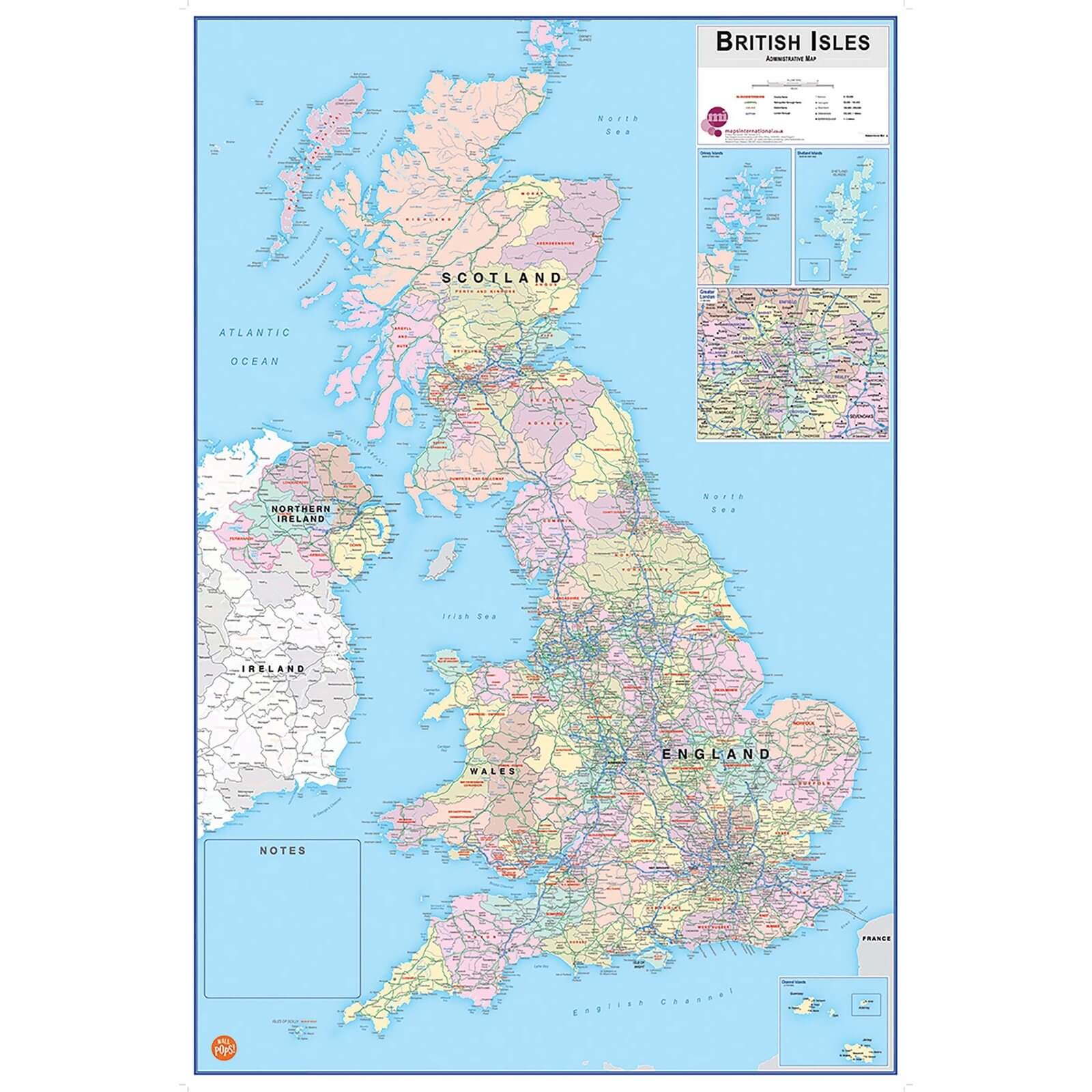 Wallpops 24 x 36 Inch British Isles Dry Erase Map