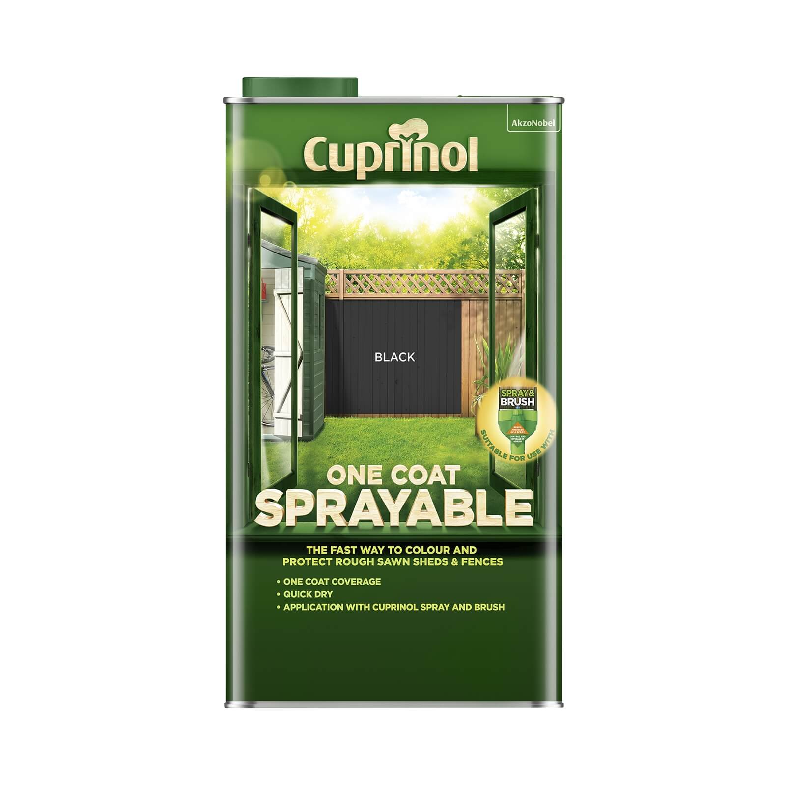 Cuprinol One Coat Sprayable Shed & Fence Paint Black - 5L