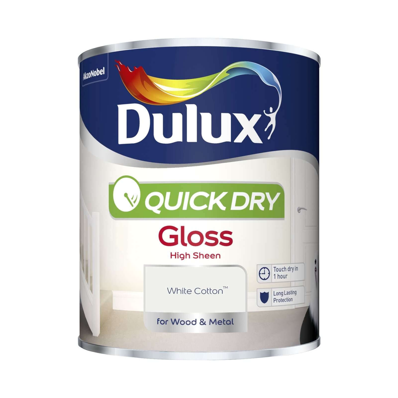 Dulux Quick Dry Gloss Paint White Cotton - 750ml