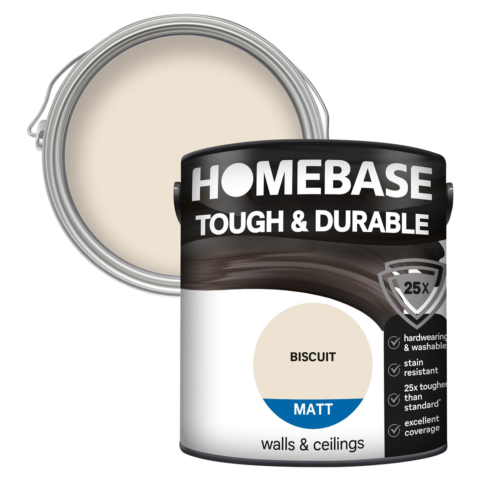 Homebase Tough & Durable Matt Emulsion Paint Biscuit - 2.5L