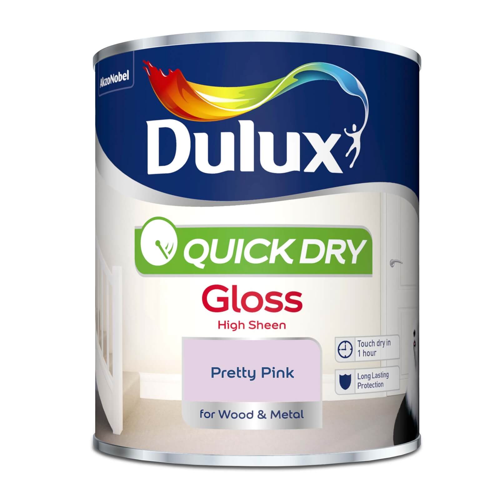 Dulux Quick Dry Gloss Paint Pretty Pink - 750ml