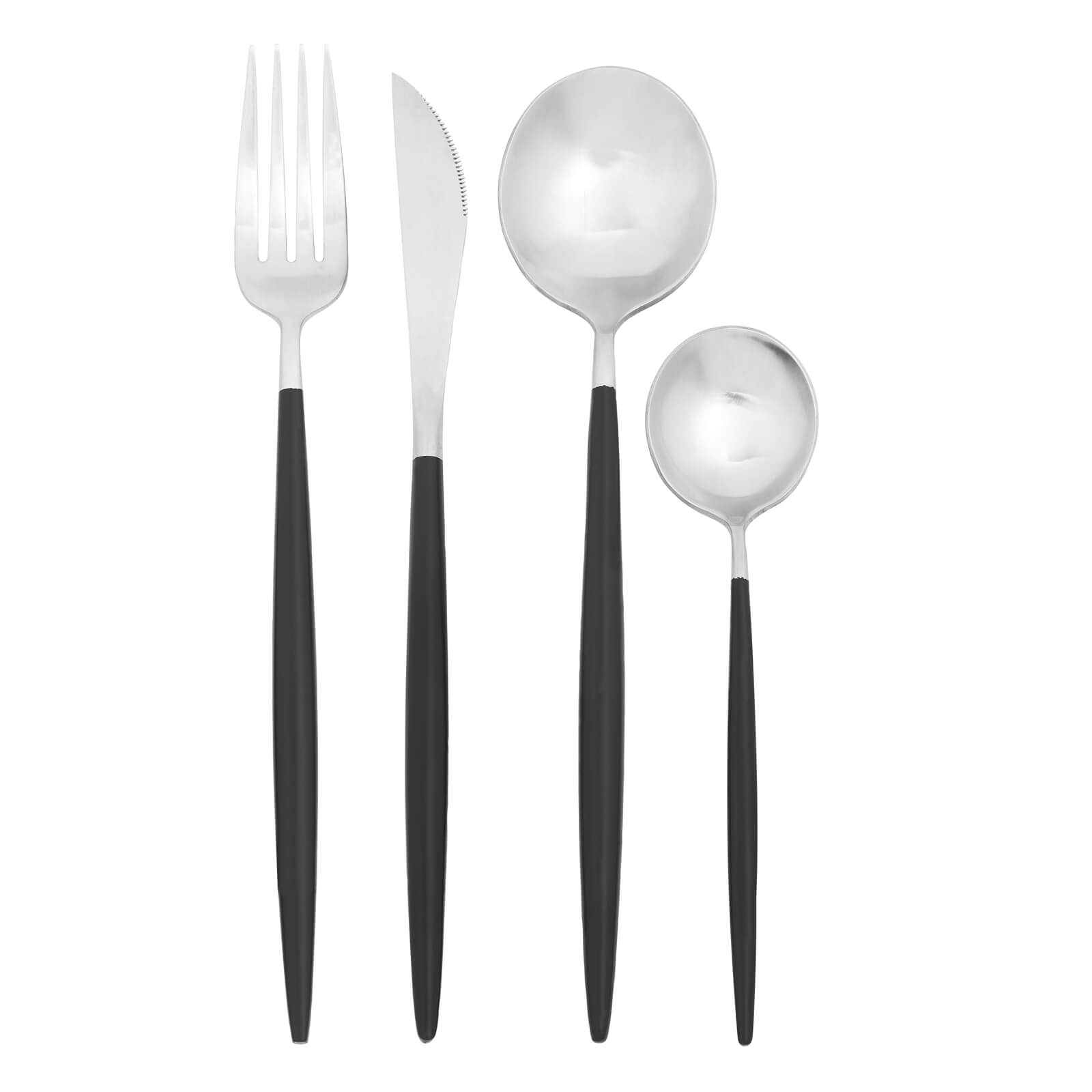 Avie Cutlery Set - Black & Silver - 16 Pieces
