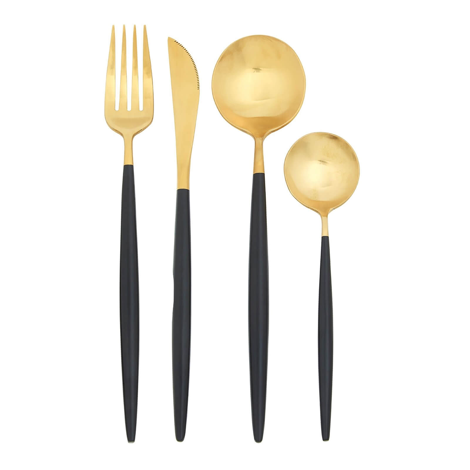 Avie Cutlery Set - Black & Gold - 16 Pieces