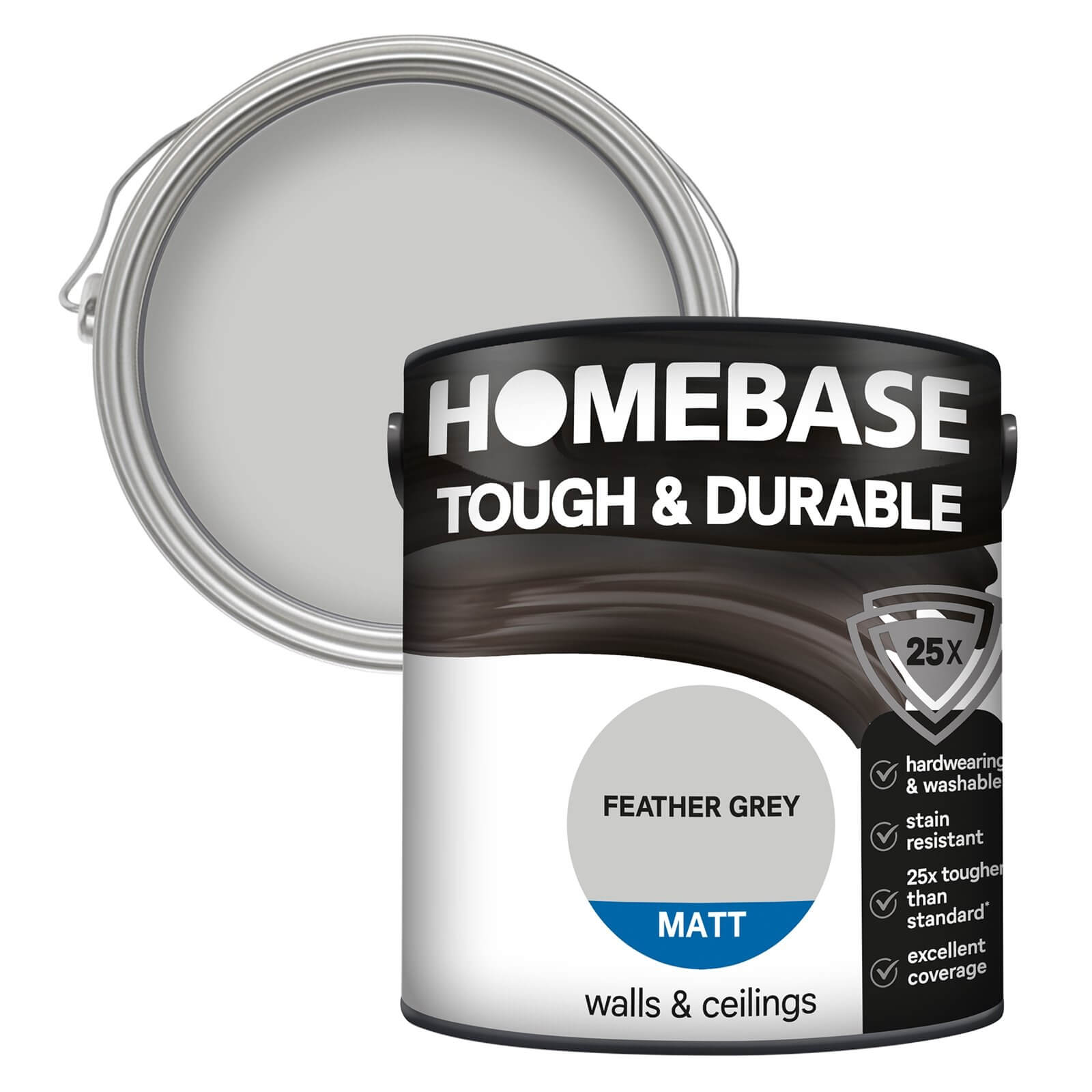 Homebase Tough & Durable Matt Paint Feather Grey - 2.5L