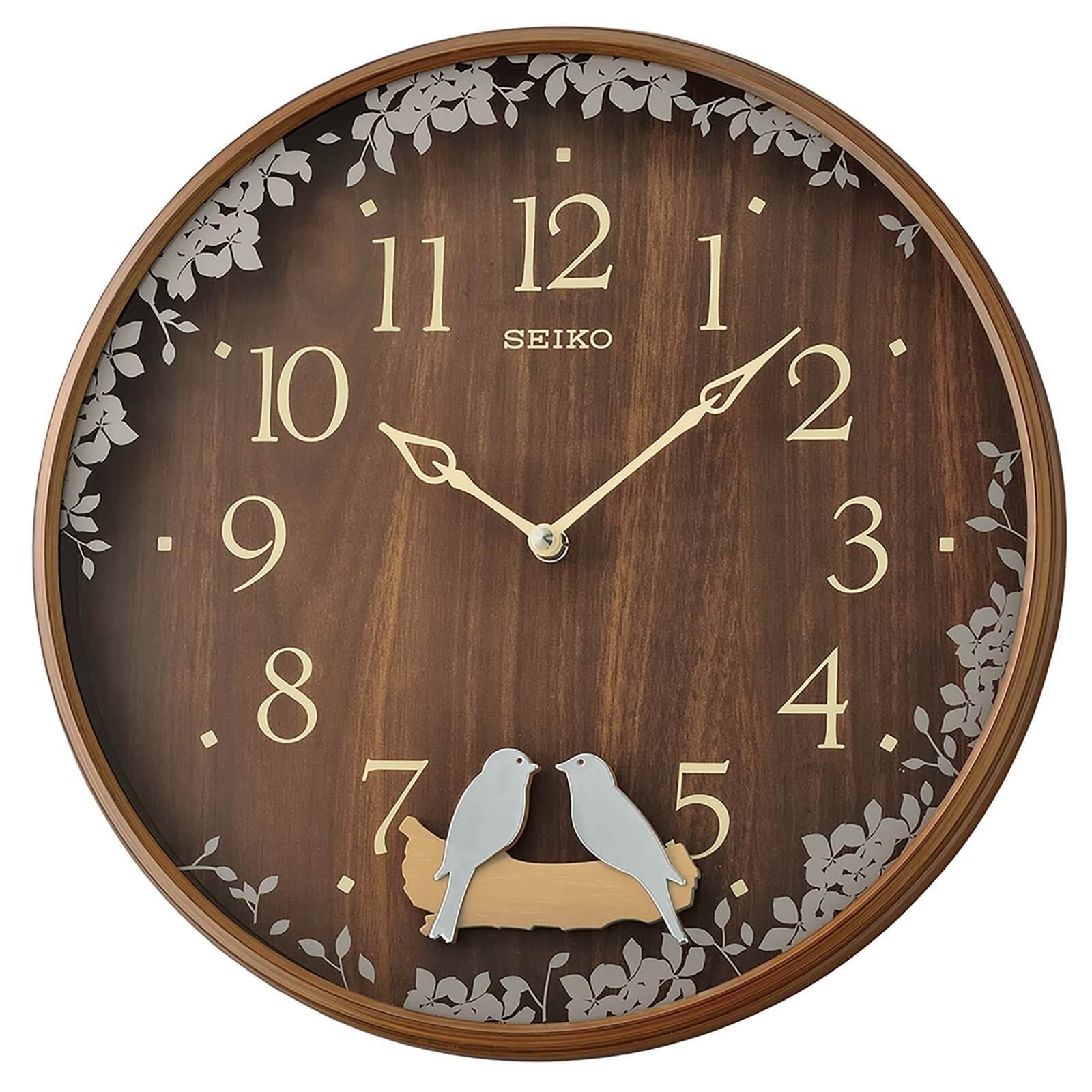 Seiko Bird Pendulum Wall Clock with Wood Effect Case