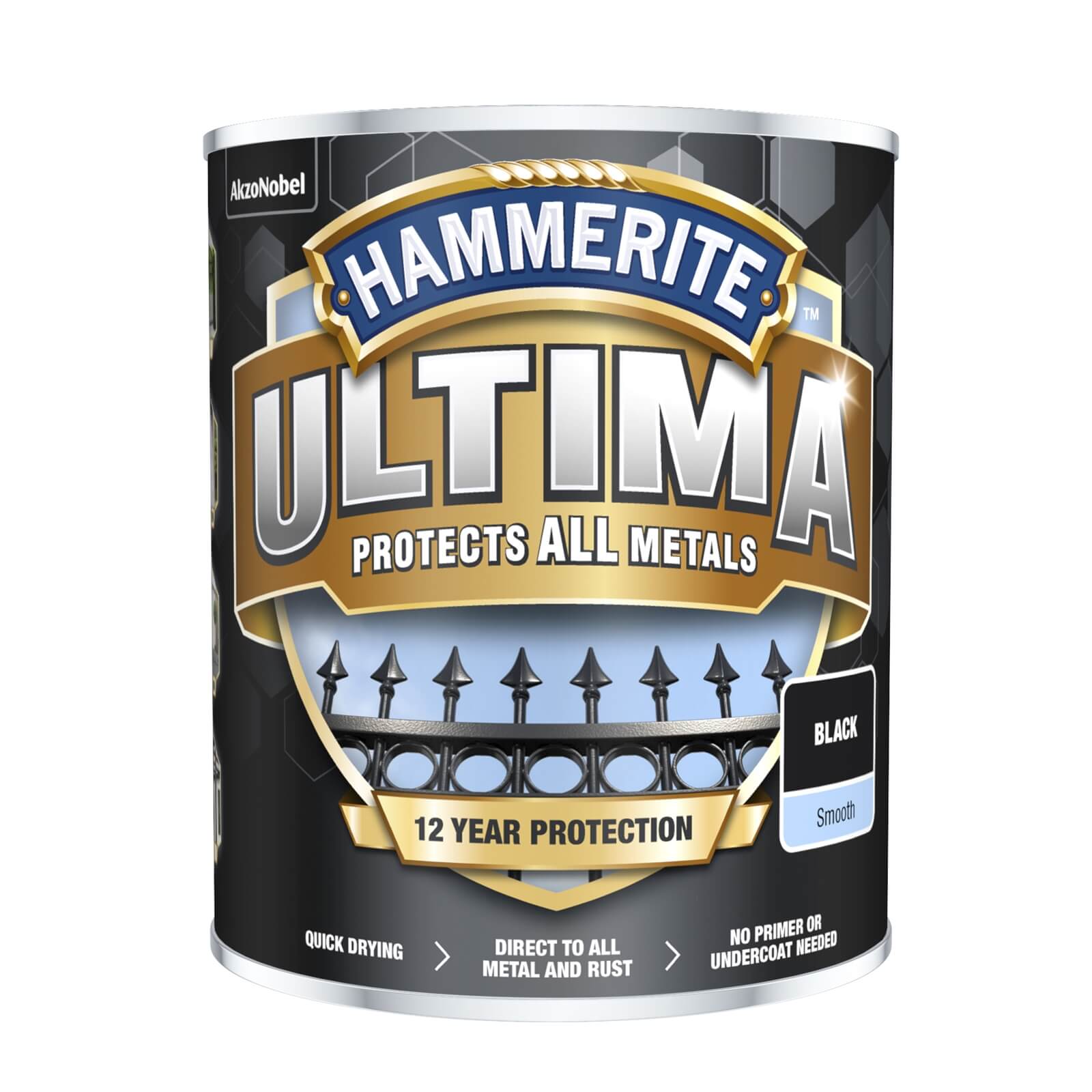 Hammerite Ultima Smooth Metal Paint Black - 750ml