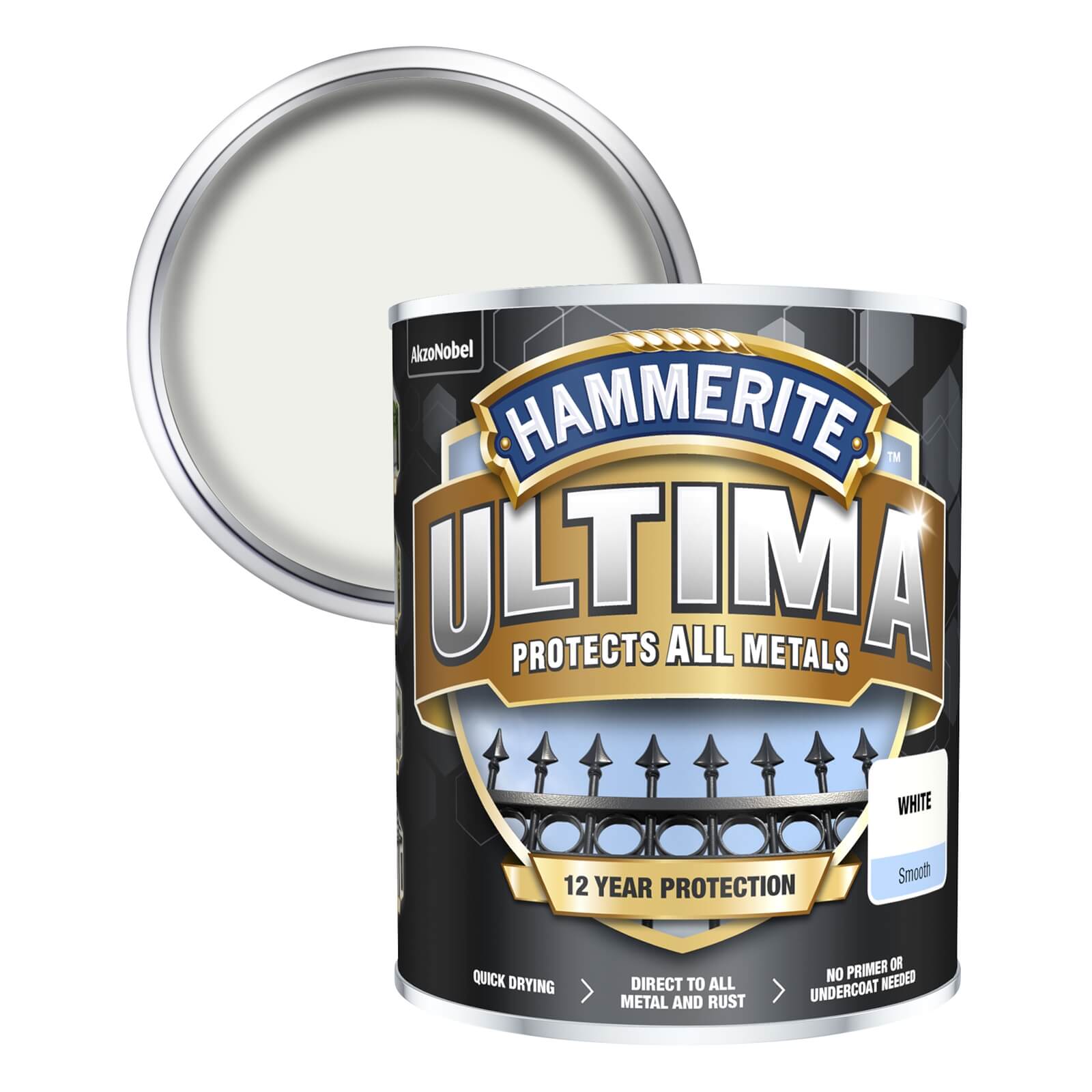 Hammerite Ultima Smooth Metal Paint White - 750ml