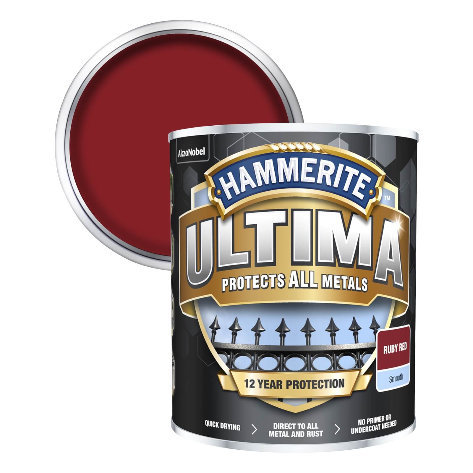 Hammerite Ultima Smooth Metal Paint Ruby Red - 750ml
