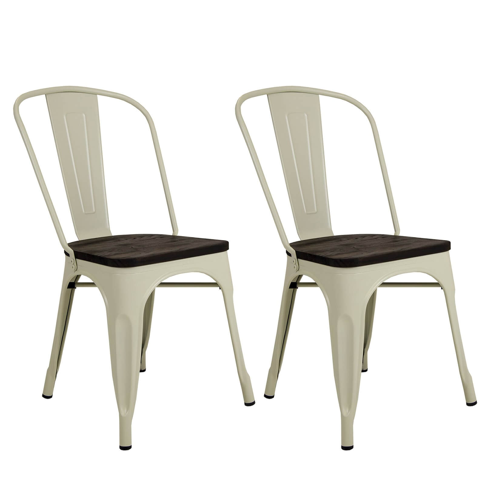 Pair of Metal & Wood Dining Chairs - Cream
