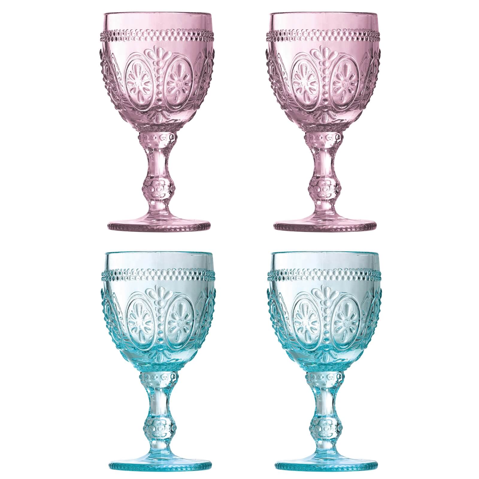Fleur Wine Glasses Set of 4 2 Pink & 2 Blue Homebase