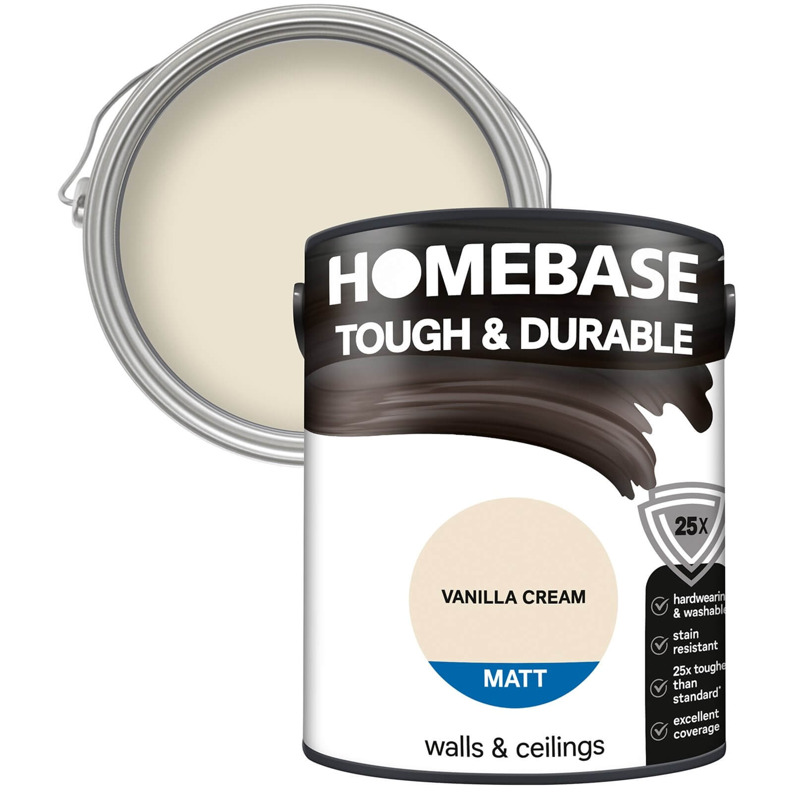 Homebase Tough & Durable Matt Paint Vanilla Cream - 5L