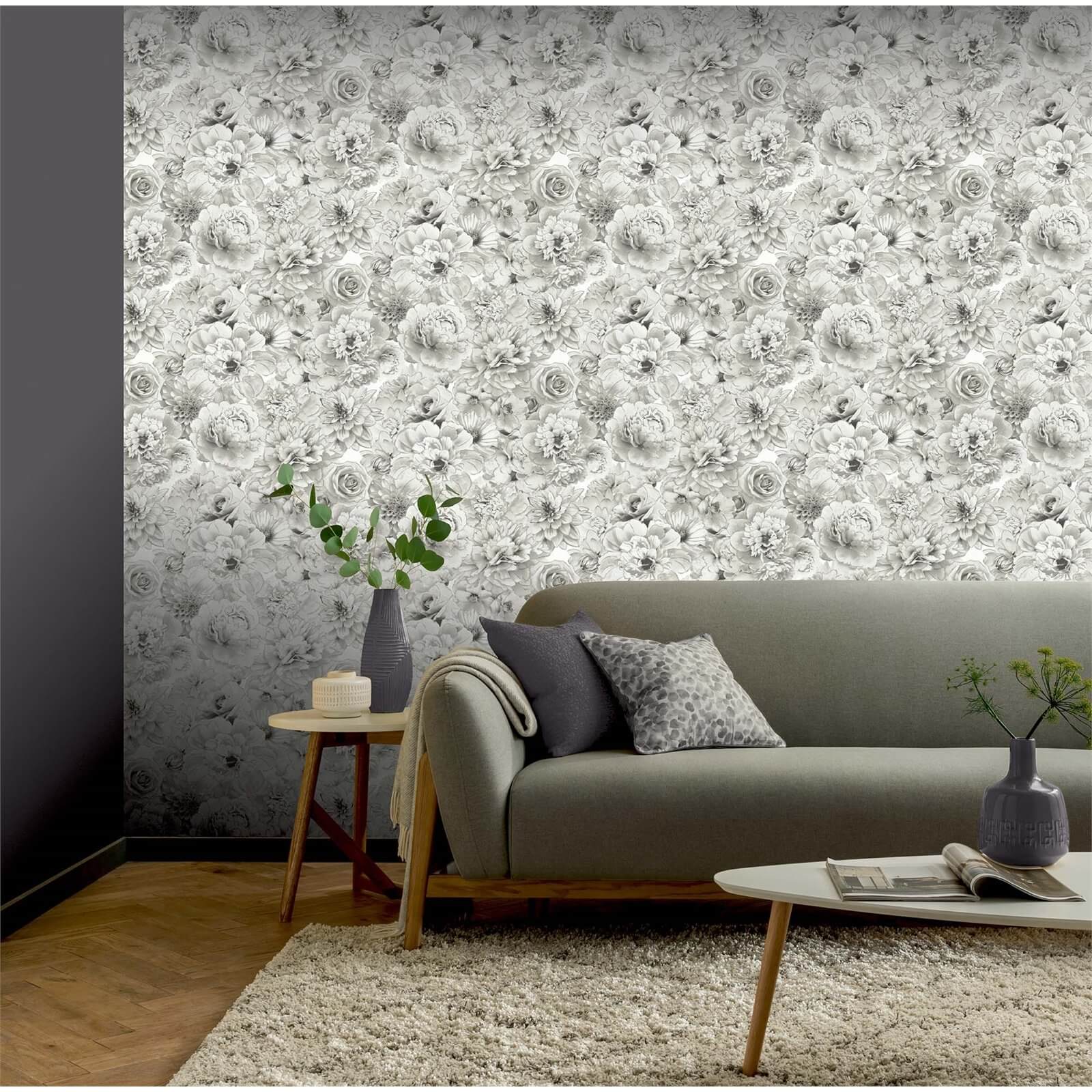 Arthouse Glitter Bloom Silver Wallpaper