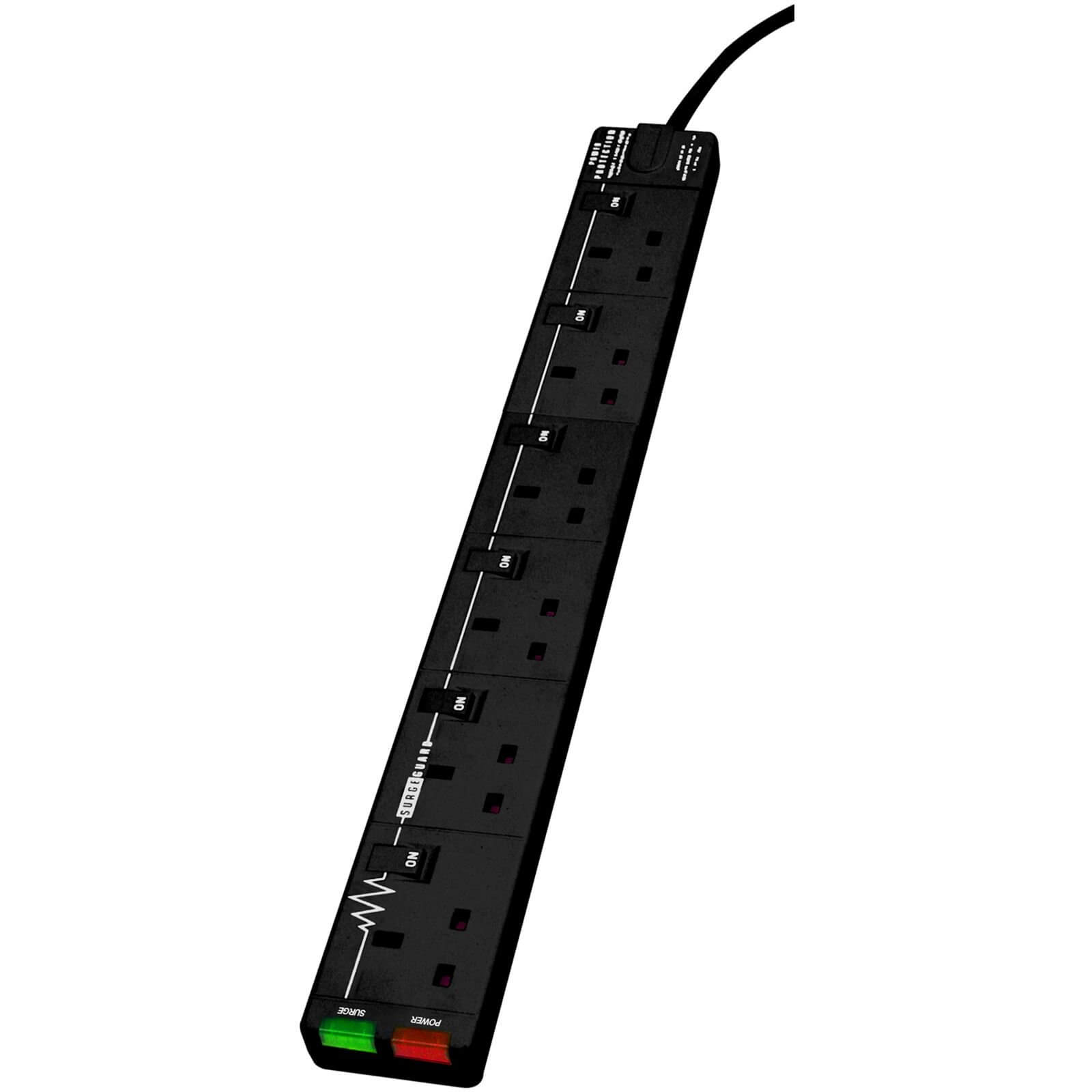 Masterplug 6 Socket Switched Surge Extension Lead 2m Black