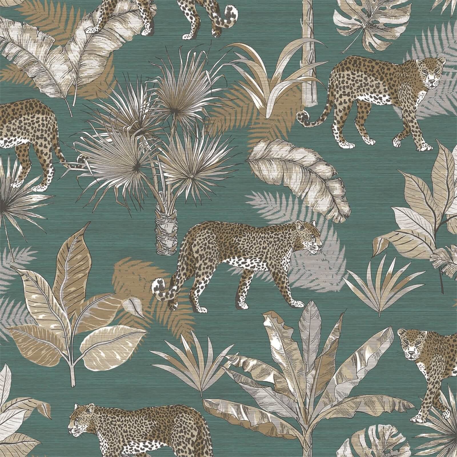 Grandeco Leopard Teal Paste the Wall Wallpaper