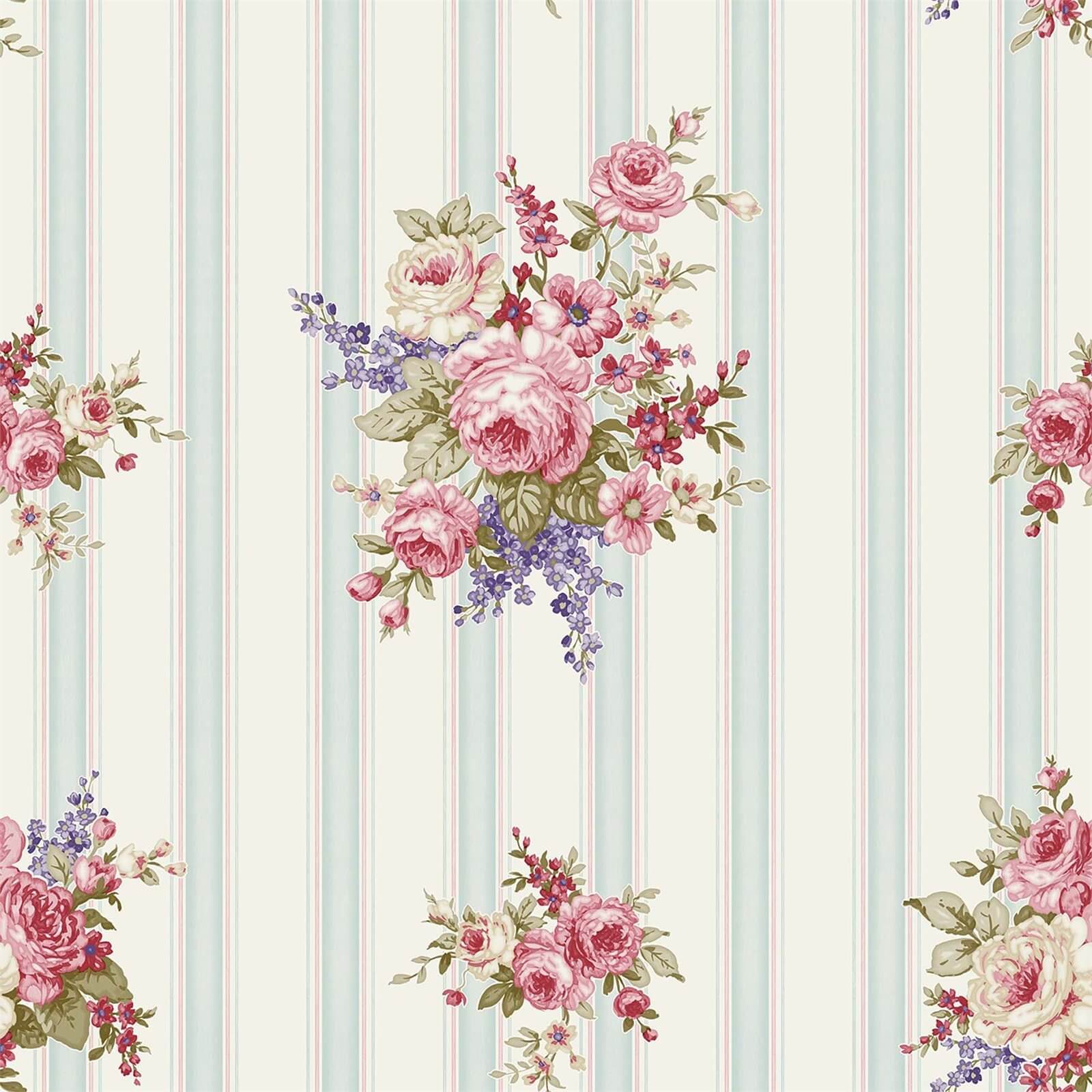 Grandeco Floral Bouquet Blue Wallpaper