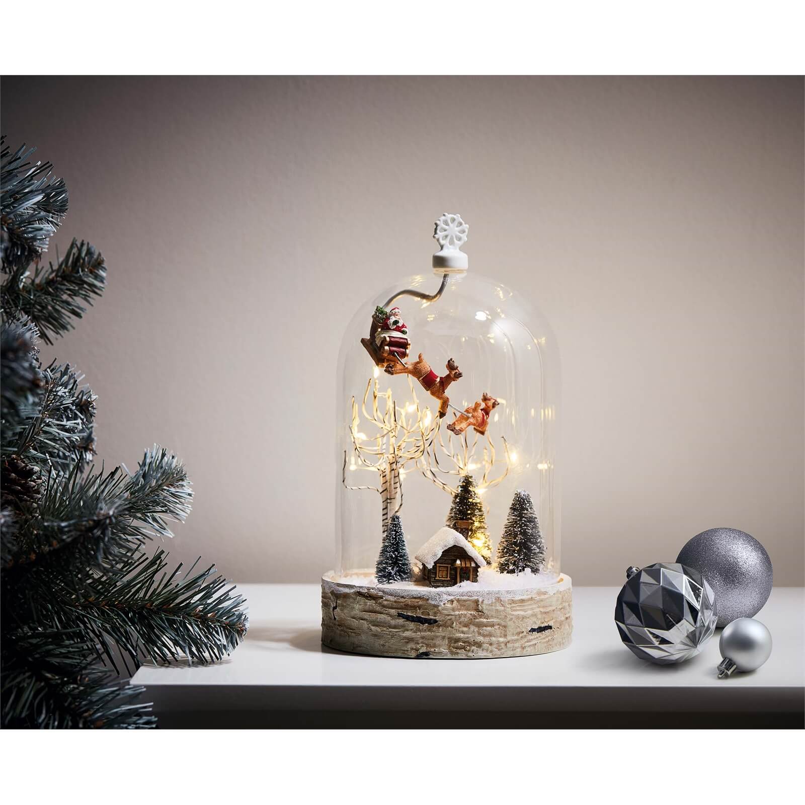 Santa In Sky LED Glass Candle Cloche - Battery Operated