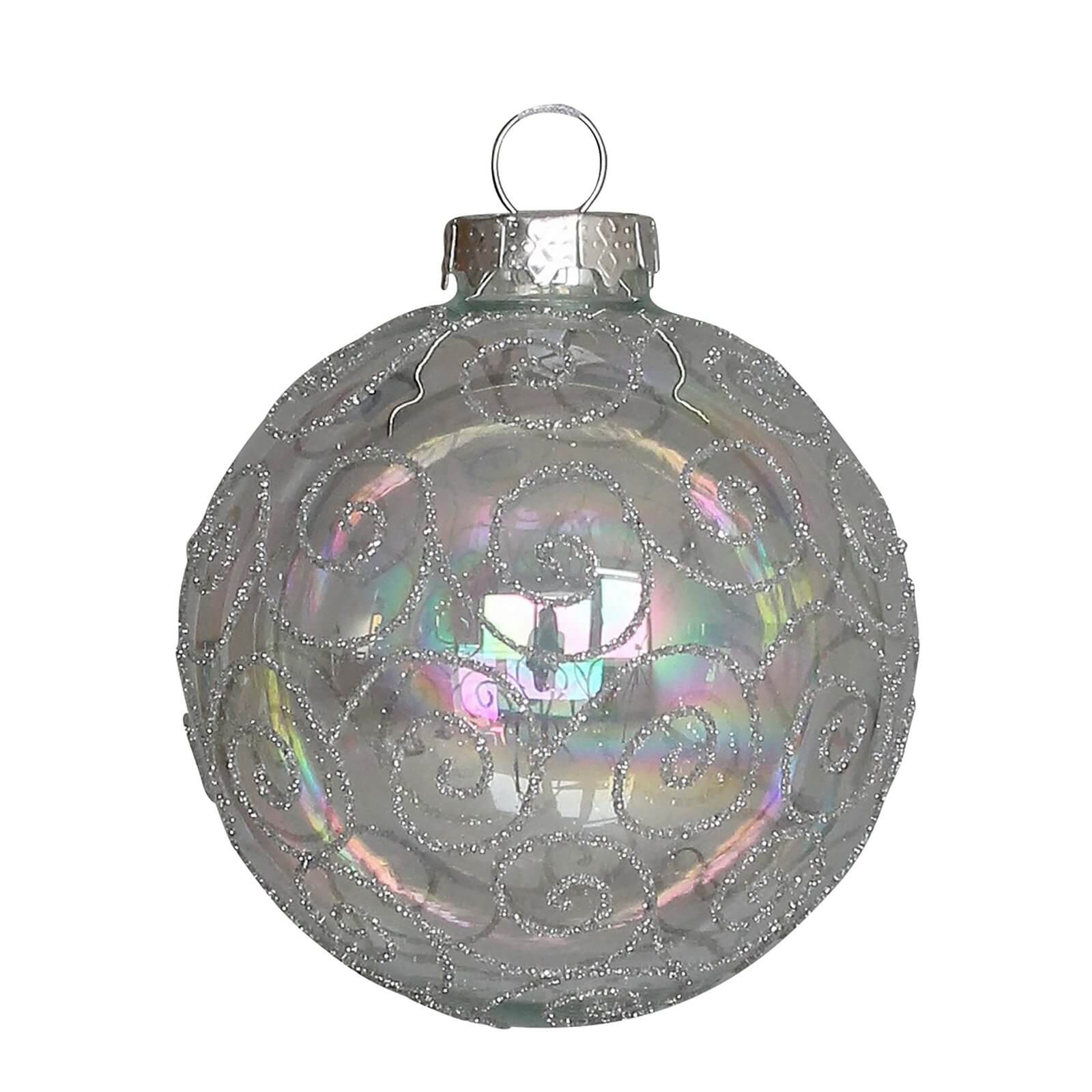 Silver Glitter Swirl Glass Christmas Tree Bauble 80mm