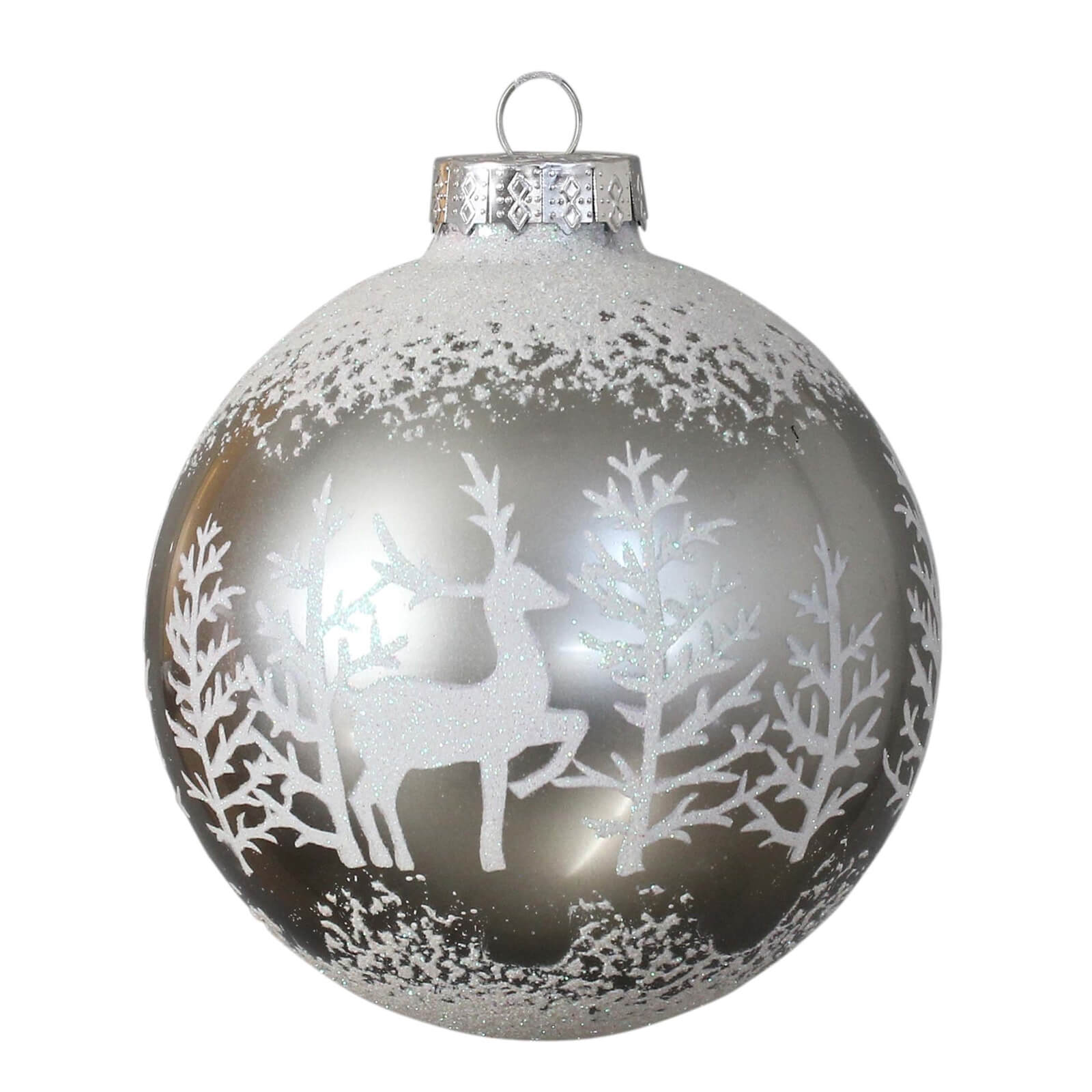 Silver Frosted Woodland Glass Christmas Tree Bauble