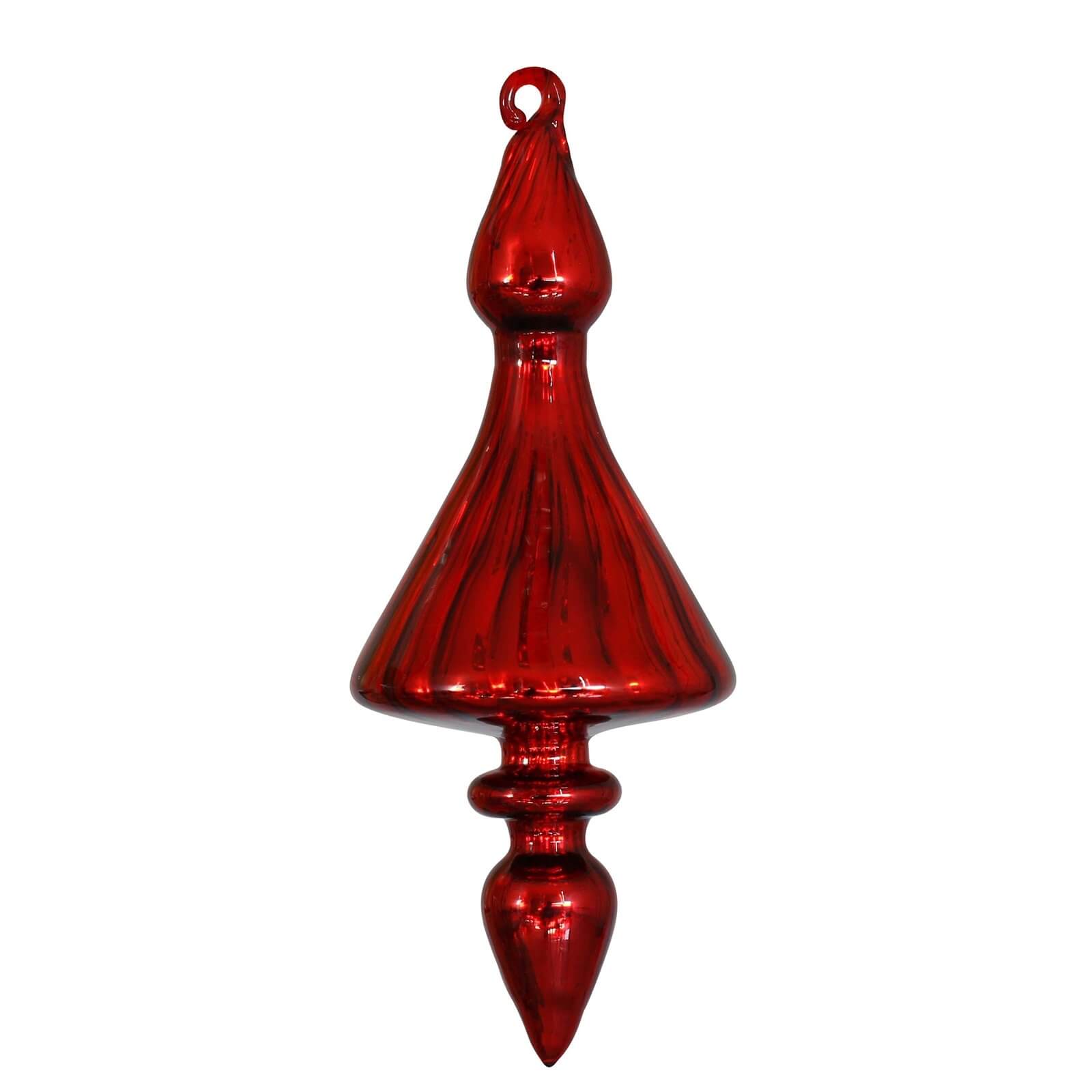 Red Ribbed Finial Glass Hanging Tree Decoration