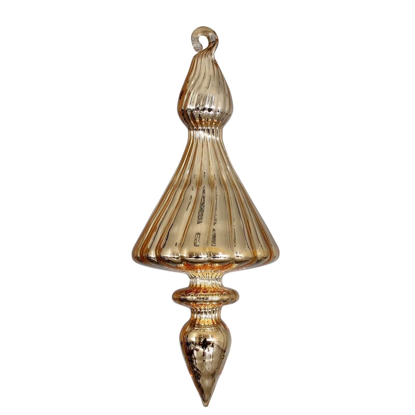 Gold Ribbed Finial Glass Hanging Tree Decoration