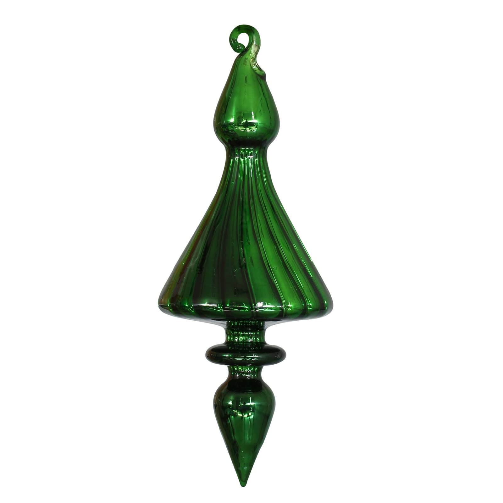 Green Ribbed Finial Hanging Tree Decoration