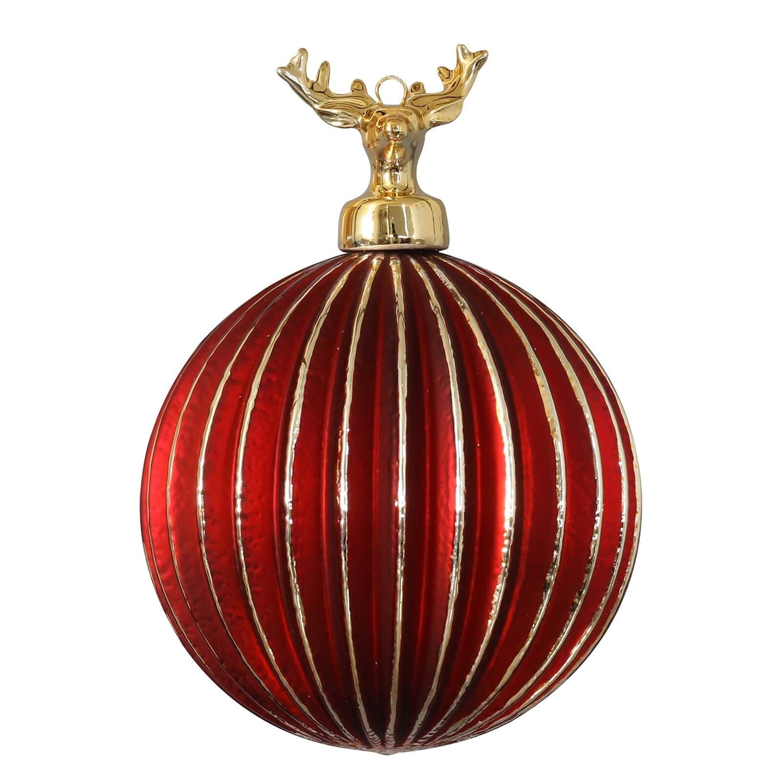 Red Rib Gold Stag Cap Glass Christmas Tree Bauble
