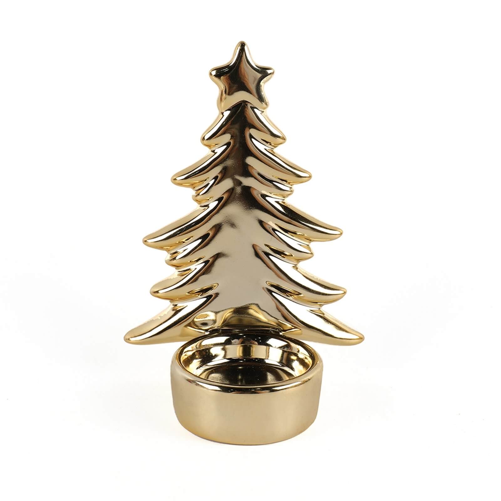 Gold Ceramic Christmas Tree Candle Holder