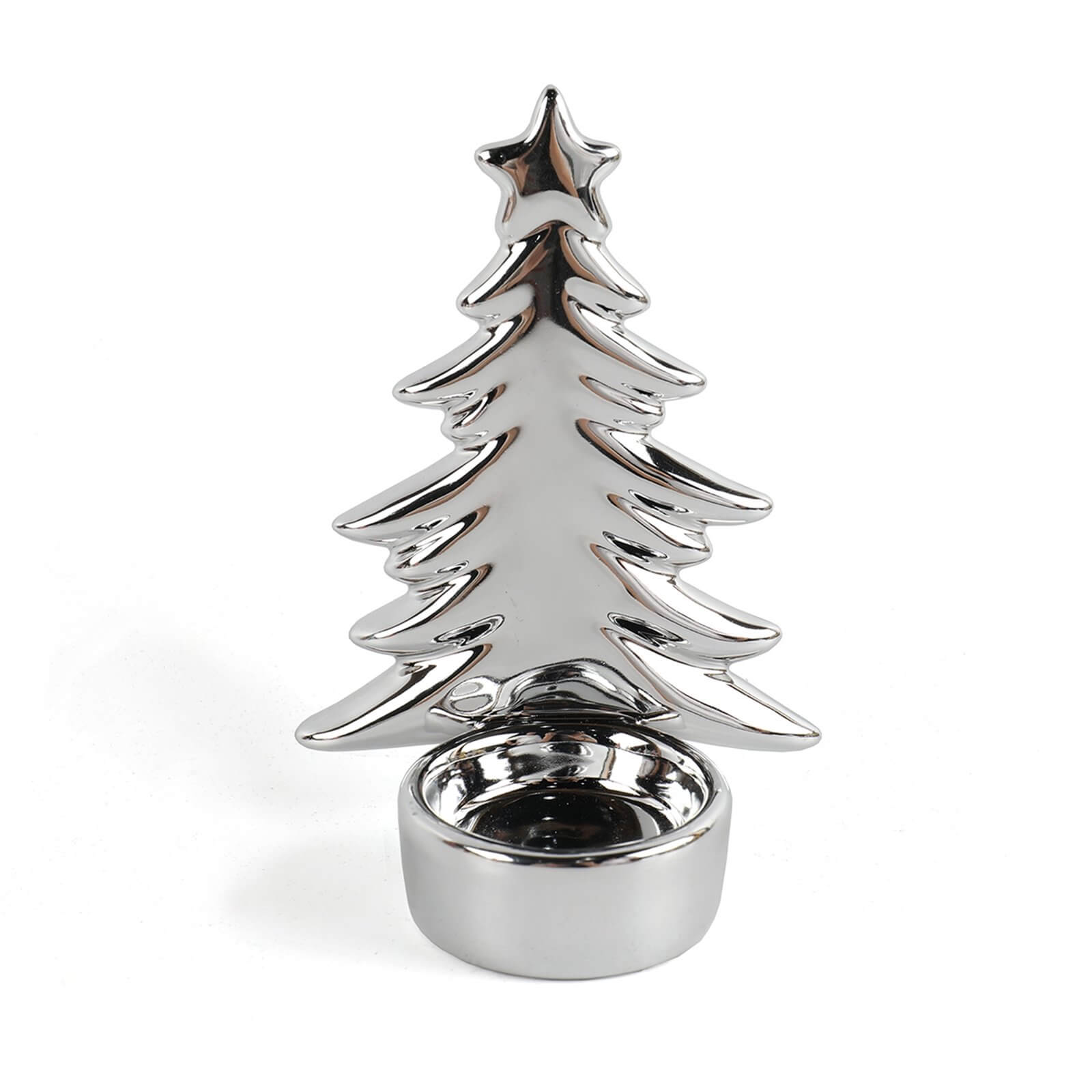 Silver Ceramic Christmas Tree Candle Holder