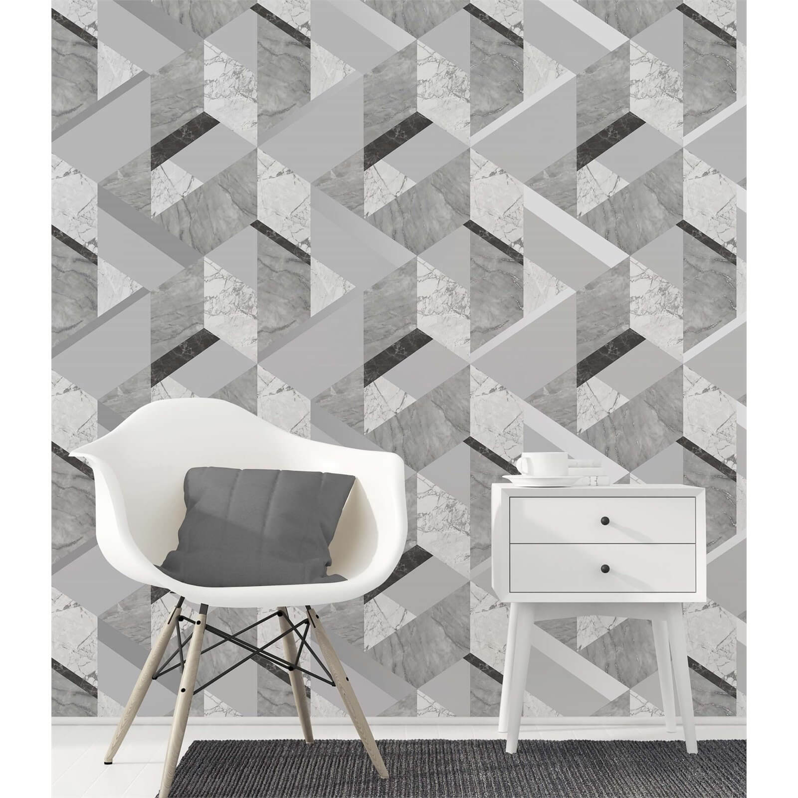 Fresco Marblesque Geometric Wallpaper - Grey